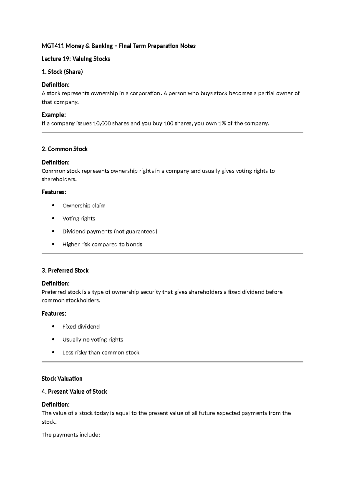 MGT411 Money Banking Final Exam Preparation Notes - Document Preview