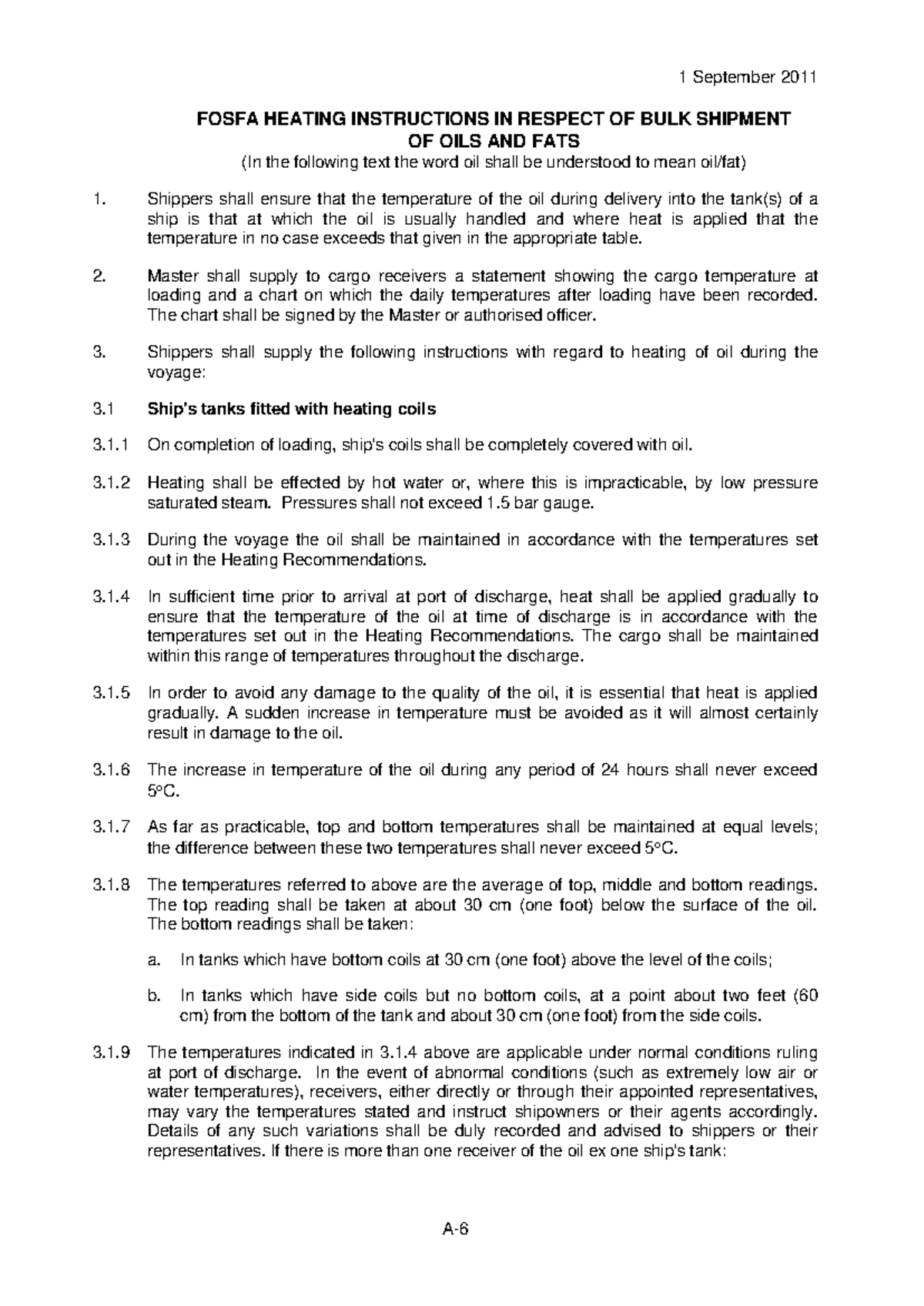 FOSFA Heating Instructions for Bulk Shipment of Oils and Fats - Studocu