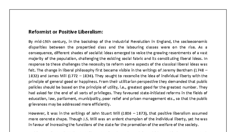 Reformist Liberalism vs. Positive Liberalism: A Historical Analysis ...