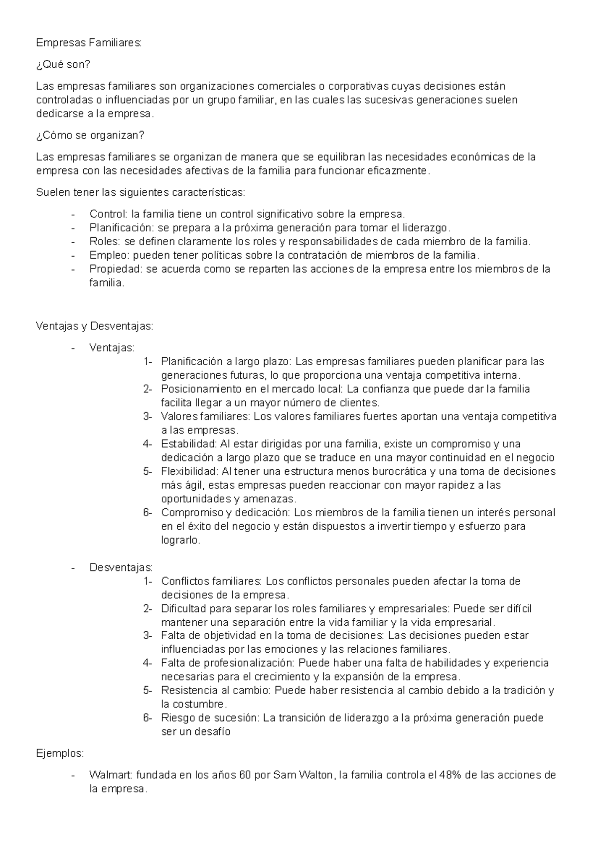 Empresas Familiares: Características, Ventajas y Desventajas - Studocu