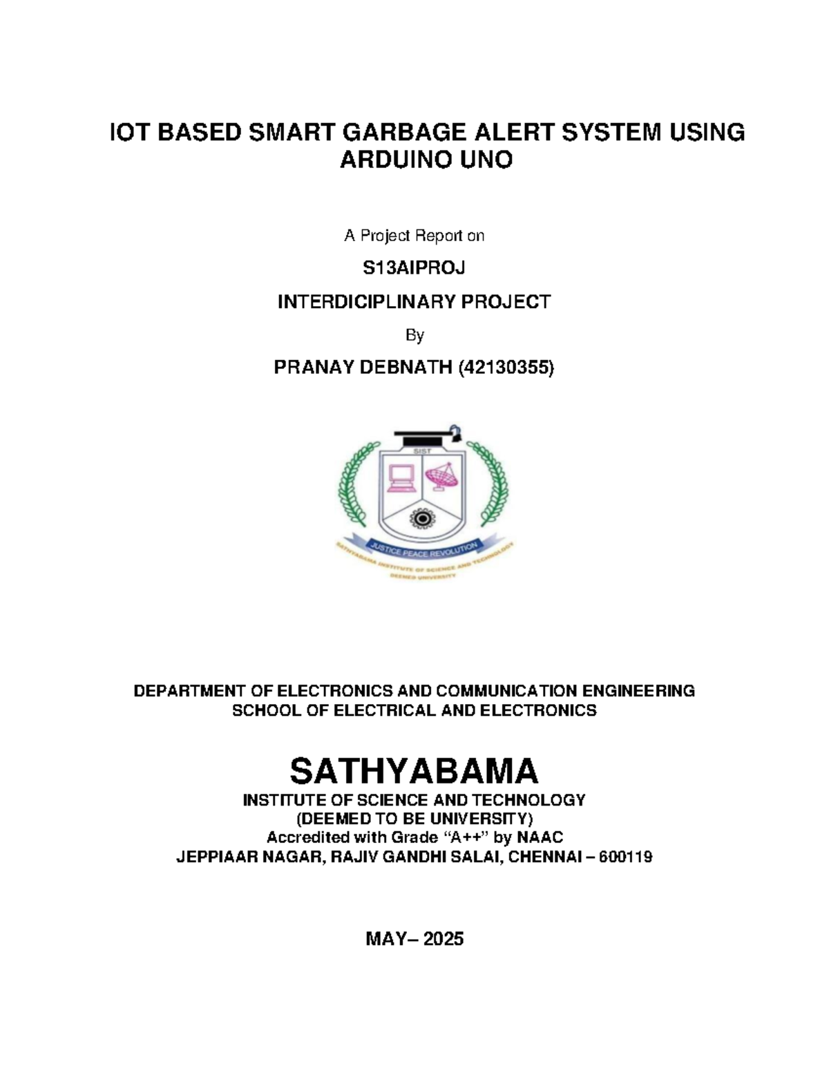 S13AIPROJ Final Report on IoT-Based Smart Garbage Alert System - Studocu