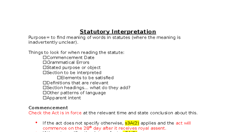 FAL Notes - Statutory Interpretation Exam Summary - Studocu