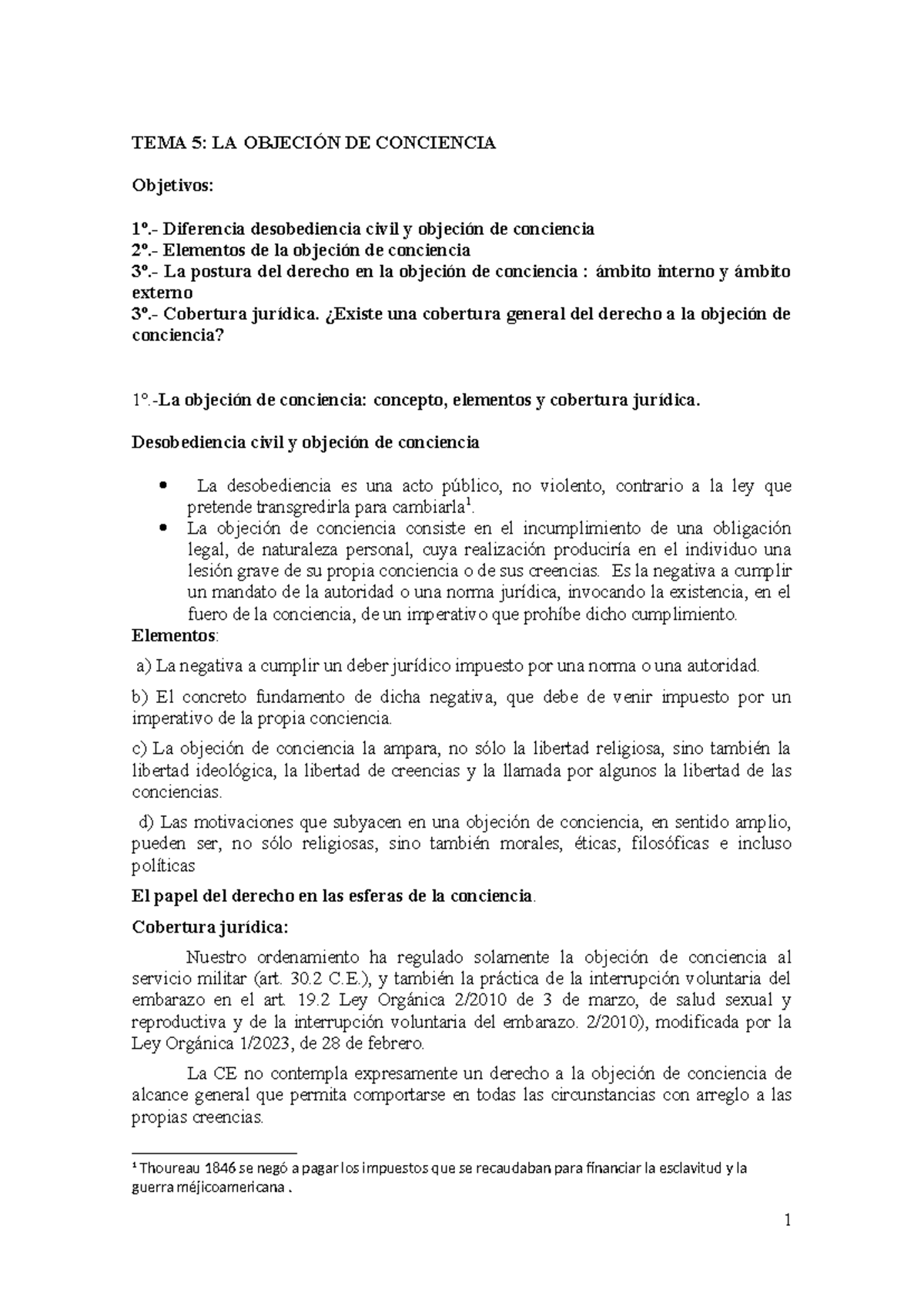 TEMA 5: Objeción de Conciencia y Desobediencia Civil en el Derecho ...
