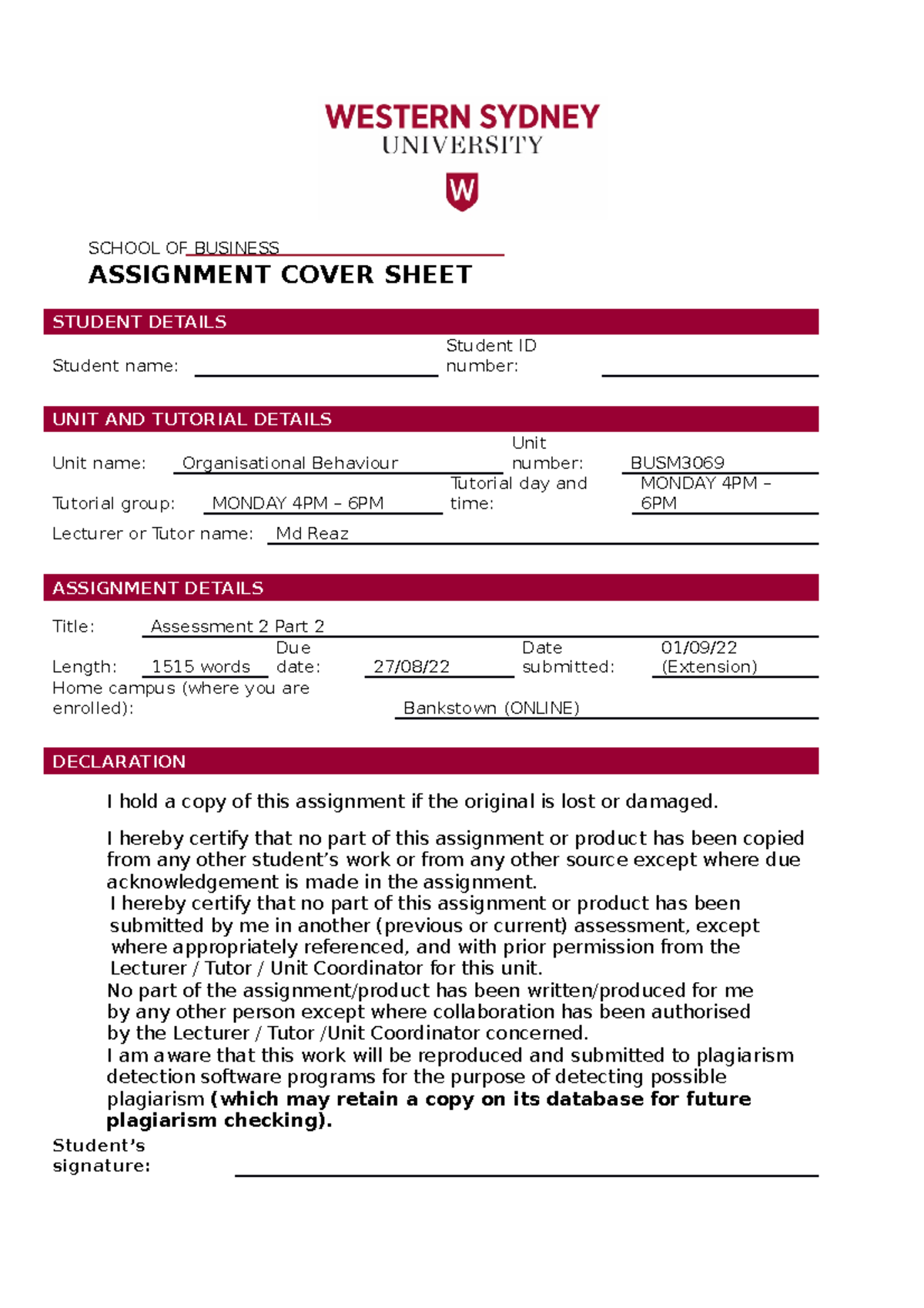 Organisational Behaviour Case Study Indivdual - SCHOOL OF BUSINESS ...