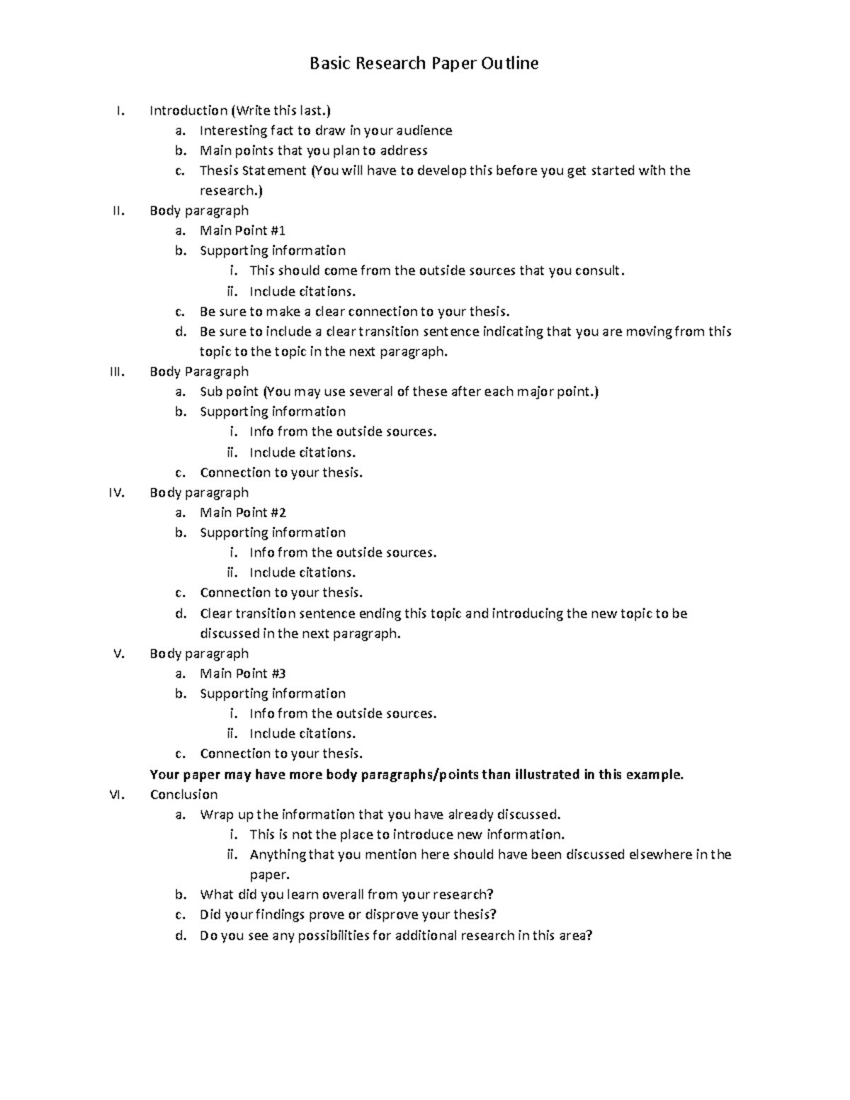 Research-paper-outline - Basic Research Paper Outline I. Introduction 