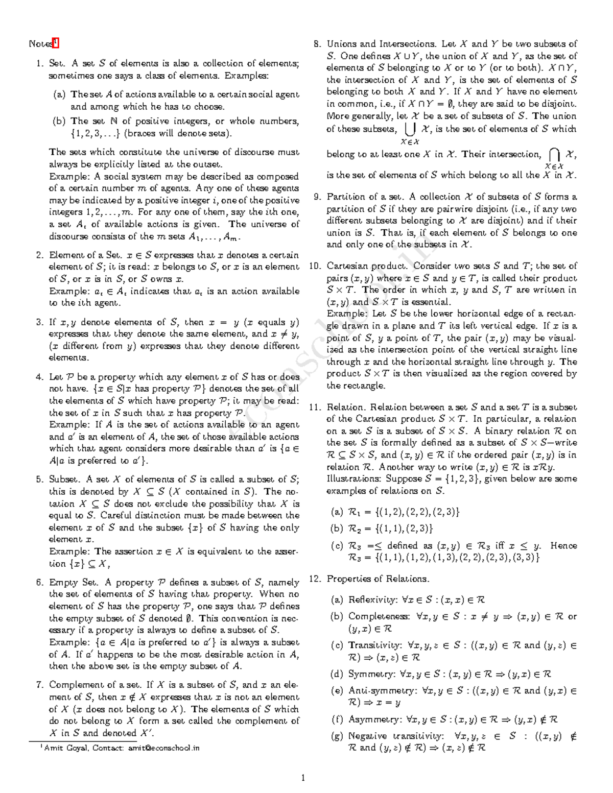 Math Revision 2: Summary of Set Theory and Functions in Economics - Studocu