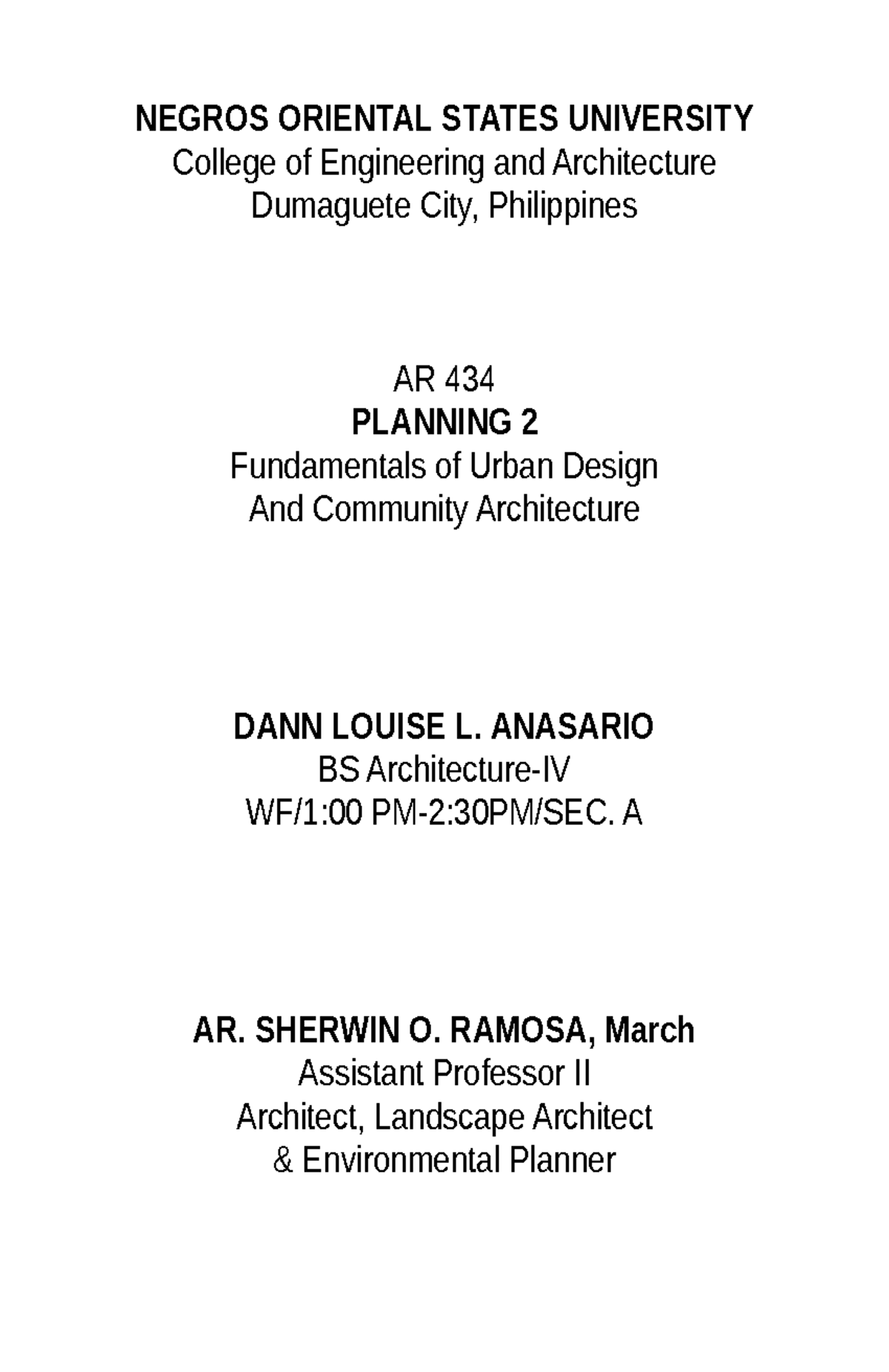 AR 434 PLANNING 2: Fundamentals of Urban Design & Community ...