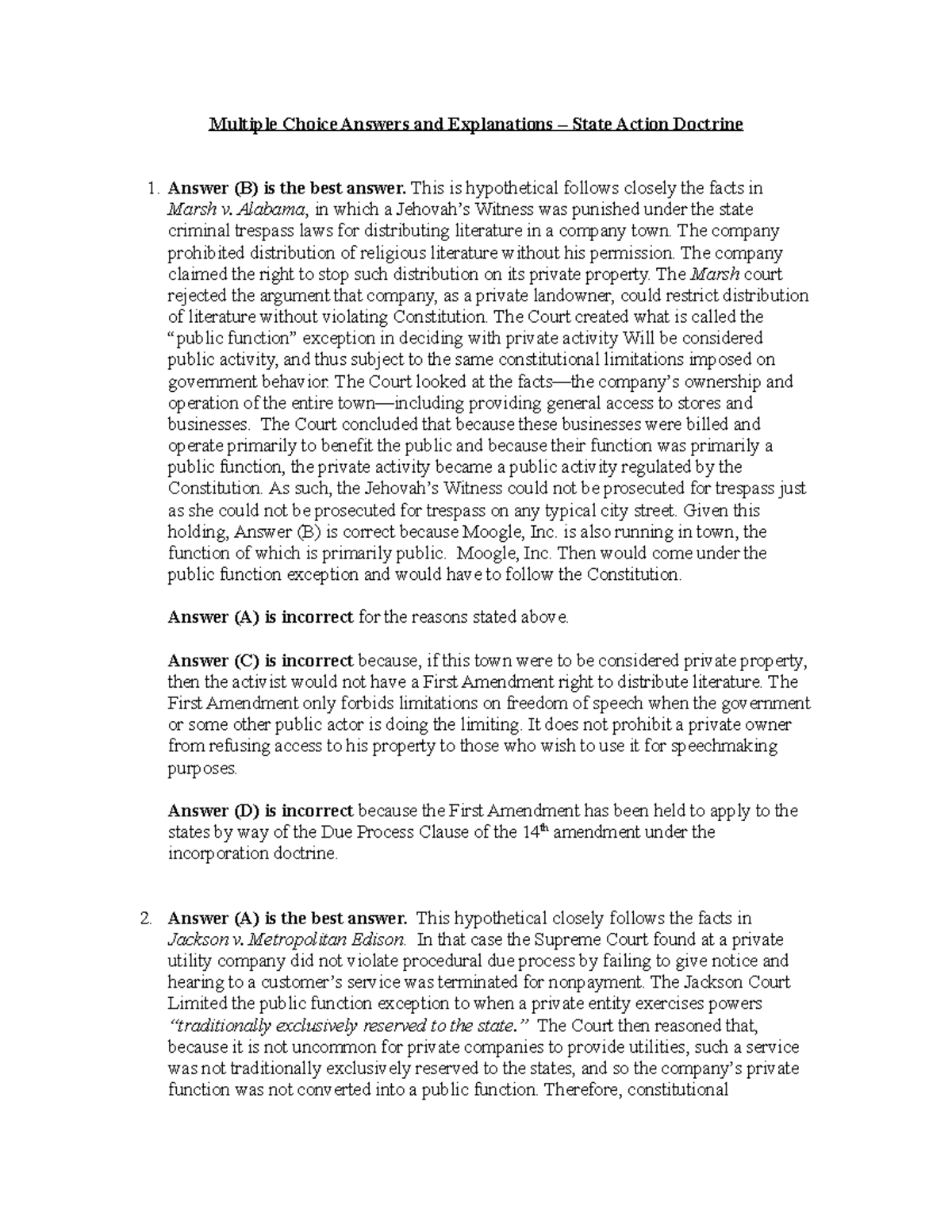 Multiple Choice Answers State Action - Multiple Choice Answers and ...