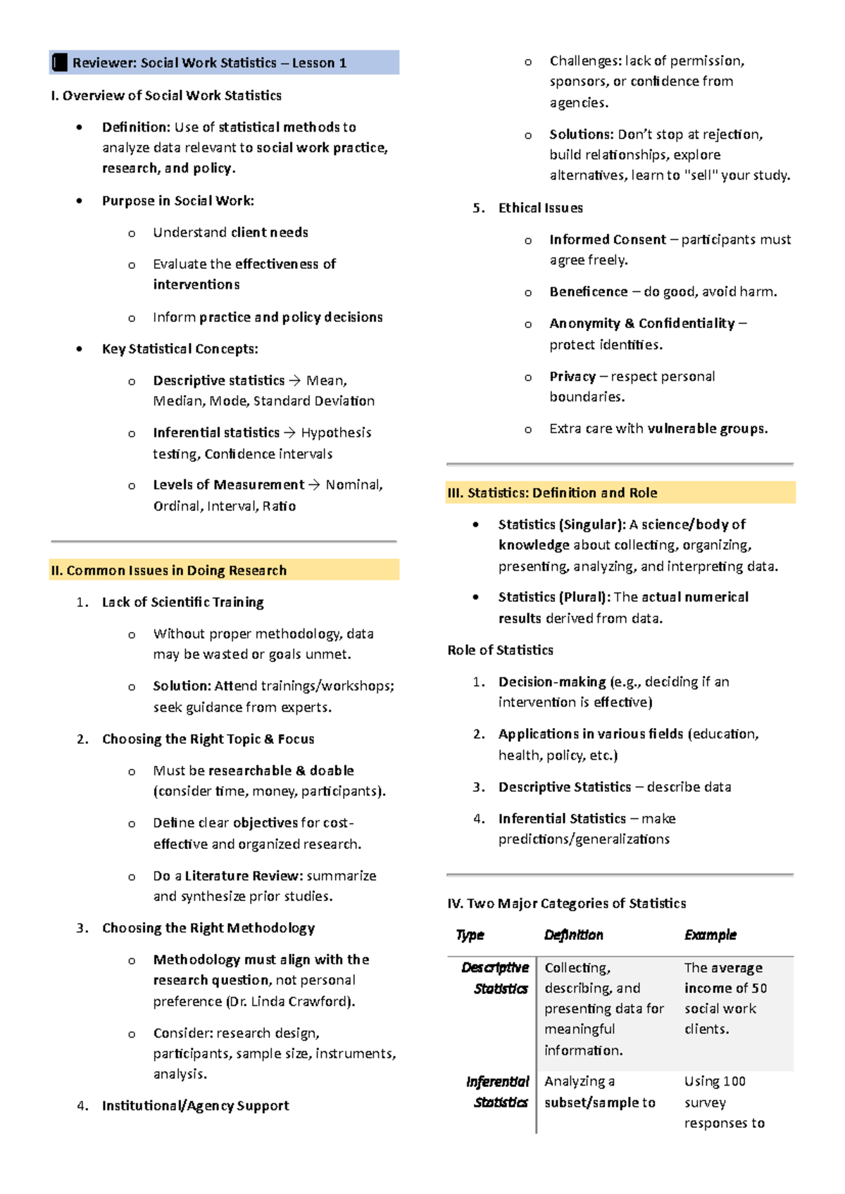 Social Work Statistics (SWK 101) Lesson 1: Key Concepts & Challenges ...