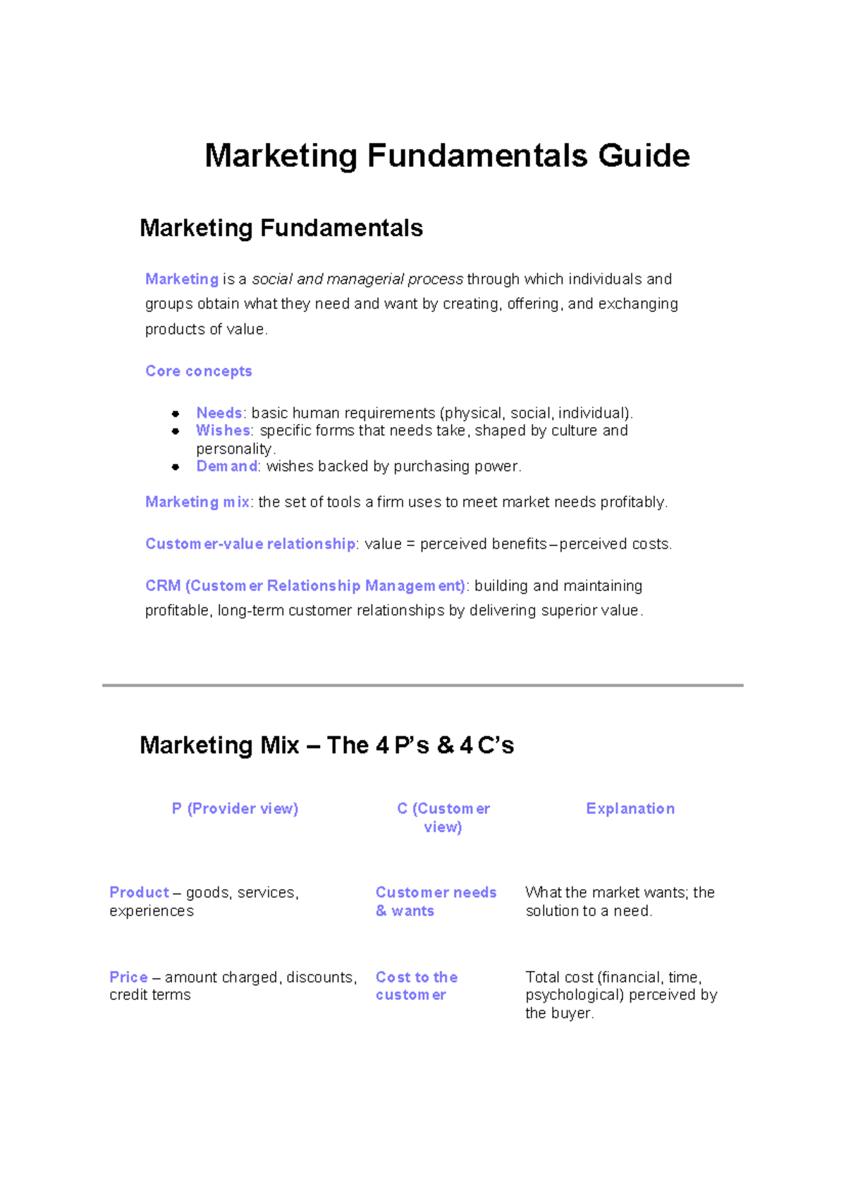 Marketing Fundamentals Guide: Key Concepts and Strategies - Studocu