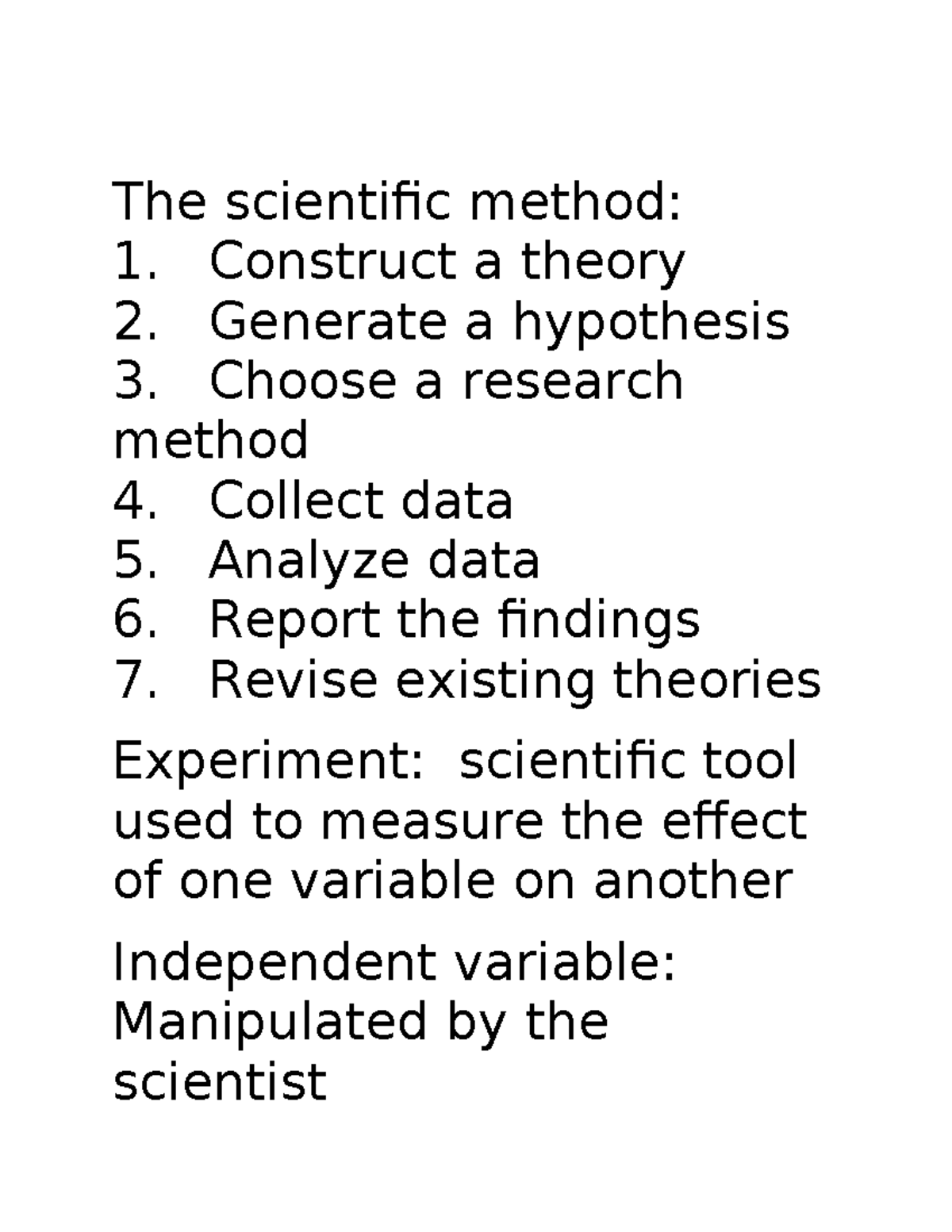 Psych 101 Exam Review: Scientific Method & Learning Theories - Studocu
