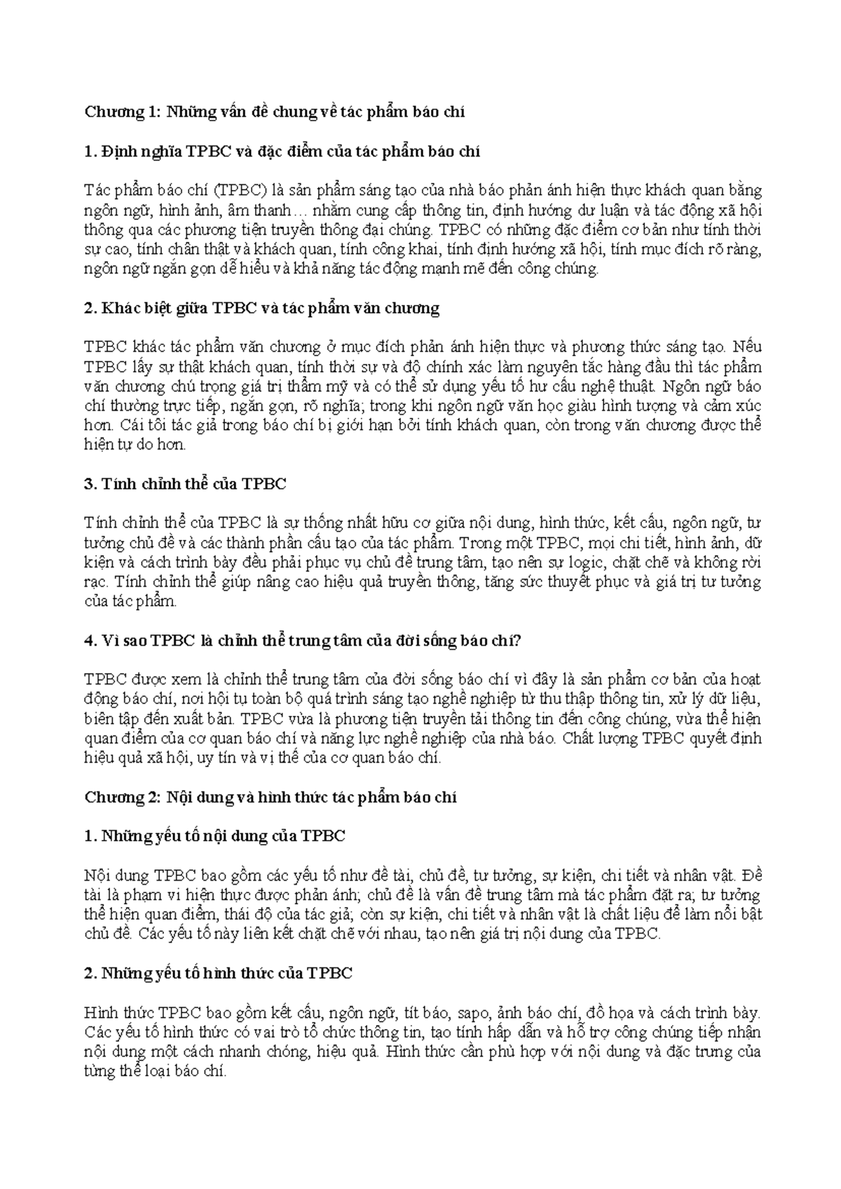 Tptlbc - Khái quát về Tác phẩm và Thể loại Báo chí - Document Preview