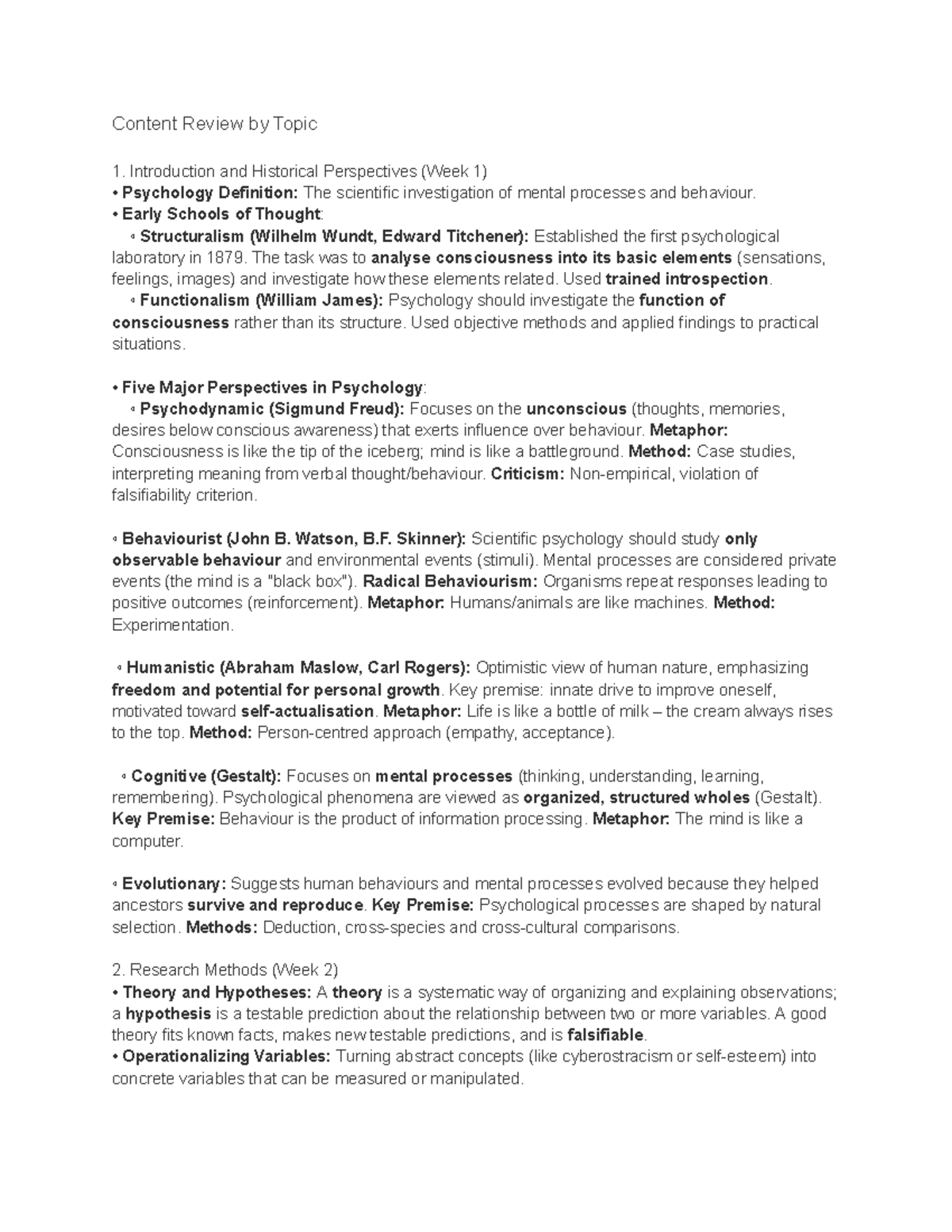 Psychology 101: Week-by-Week Overview and Key Concepts - Studocu