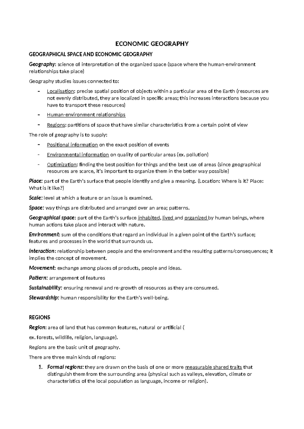 Economic Geography Summary & Key Concepts for Exam Prep - Studocu
