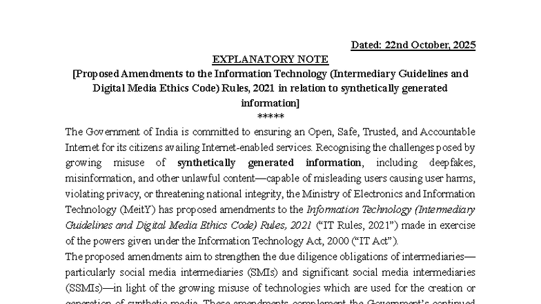 Amendments to IT Intermediary Guidelines on Synthetic Media - 2025 ...