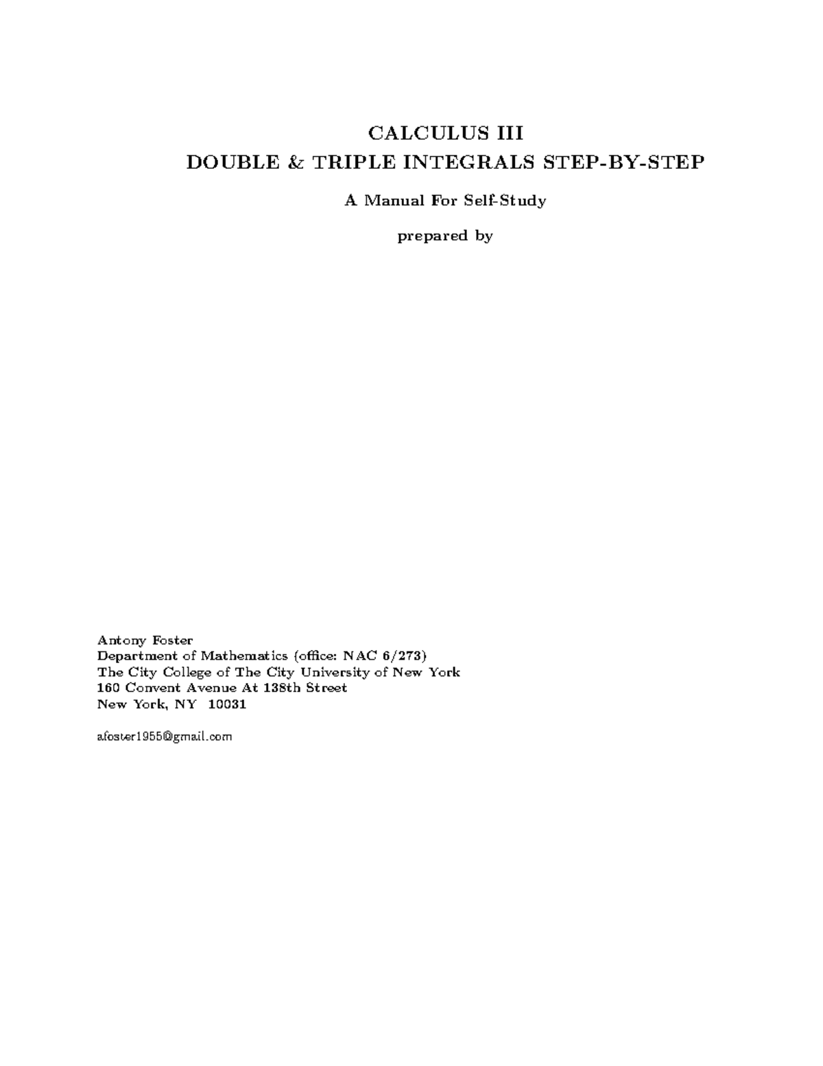 A. Foster Double and Triple Integrals Step by Step - CALCULUS III ...