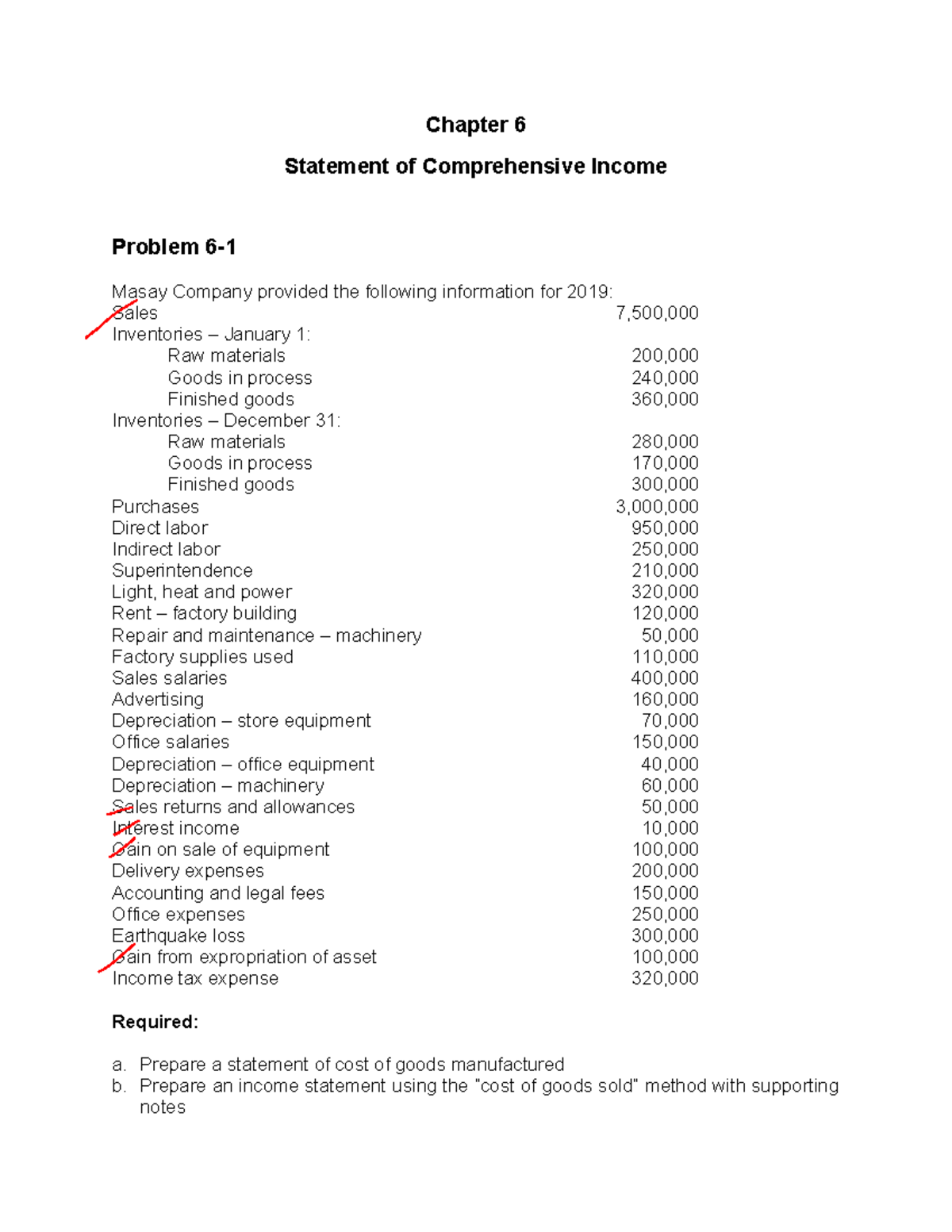 Chapter 6: Comprehensive Income Statement Problems for Masay Company ...