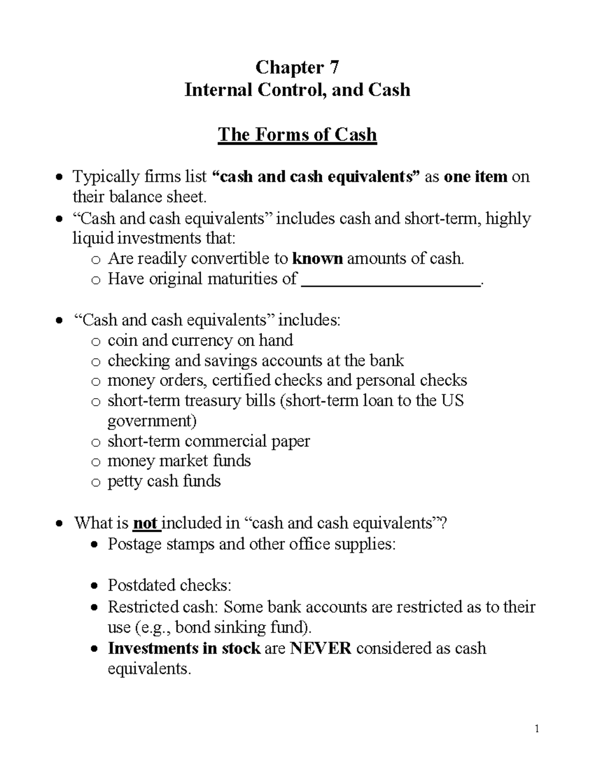 Chapter 7 - Lecture Notes on Internal Control and Cash Management - Studocu