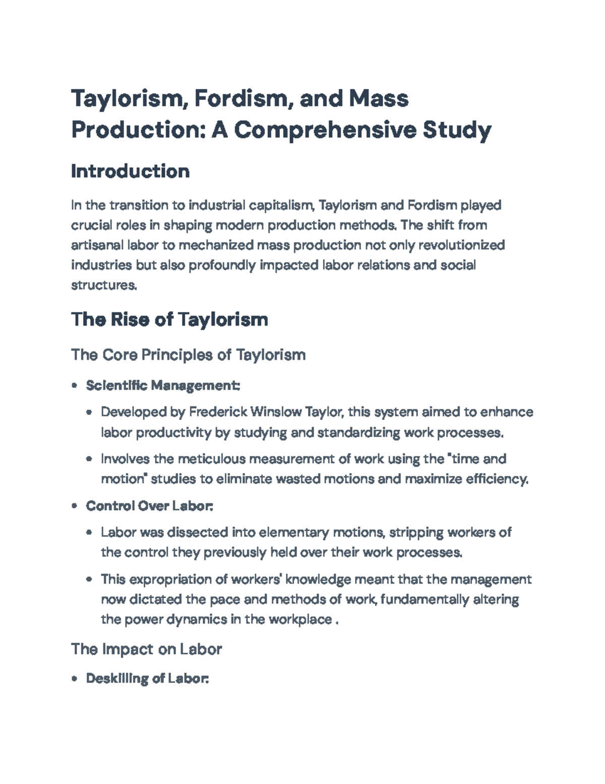 Taylorism and Fordism: Impacts on Production and Labor Relations ...