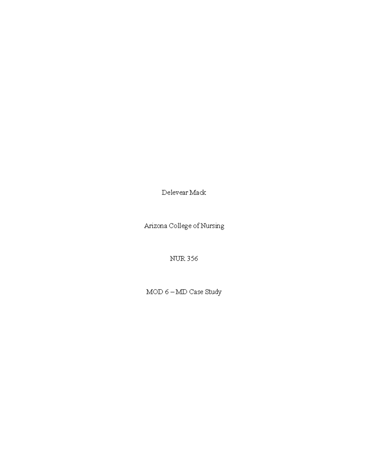 NUR 356 | Module 6: Major Depressive Disorder Case Study Insights - Studocu