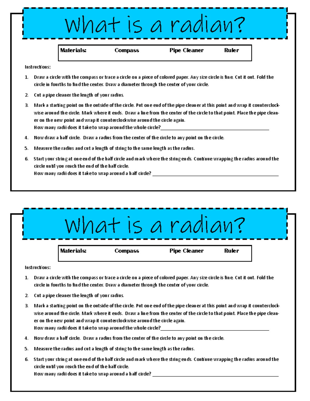 What are Radians? Discovery Activity Instructions for Students - Studocu