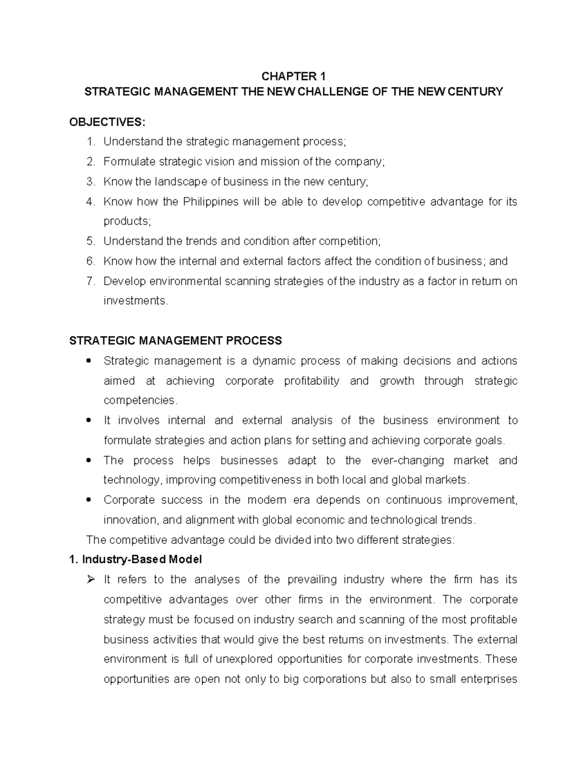 Chapter 1 Handouts: Strategic Management Insights (Strama) - Studocu