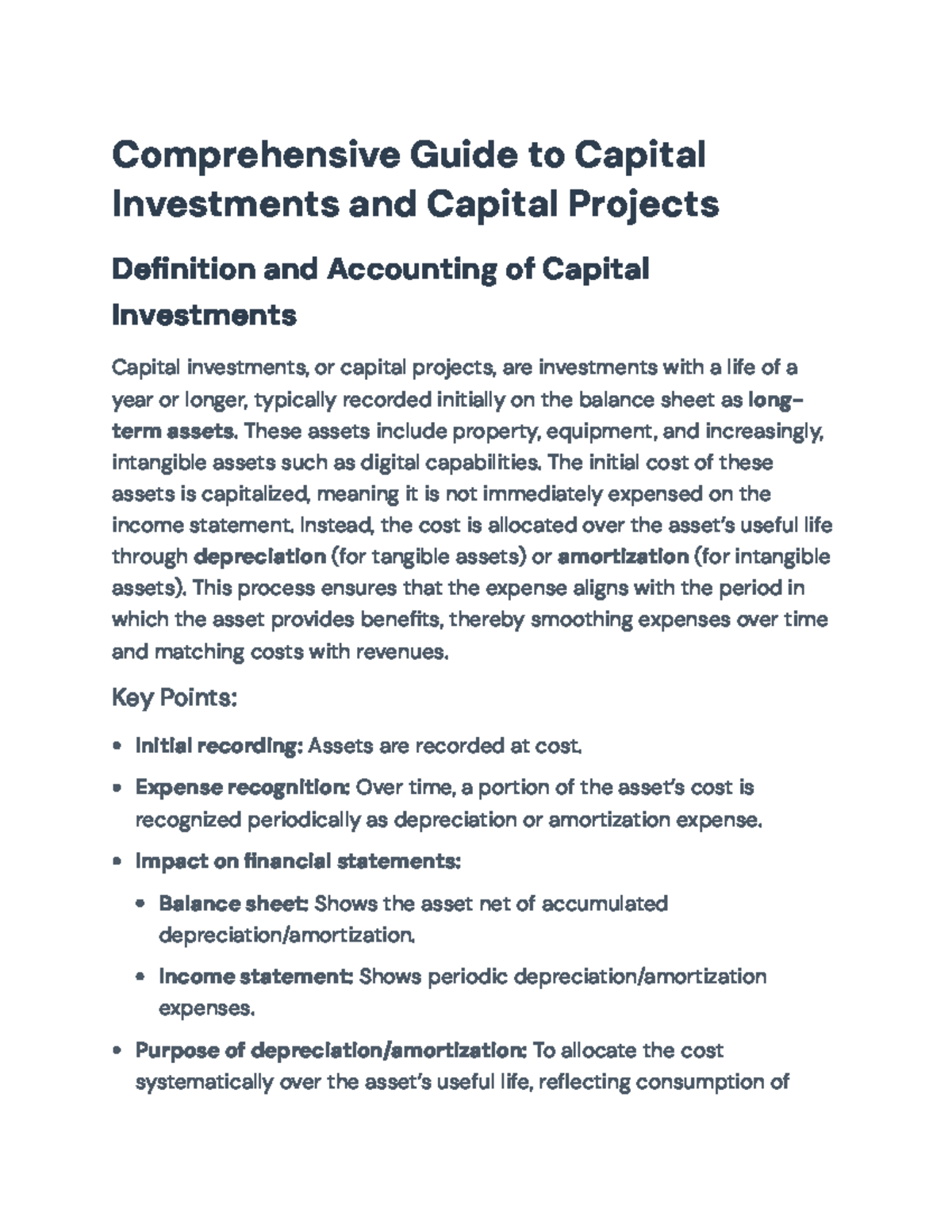 Capital Investments & Projects: A Comprehensive Overview Guide - Studocu