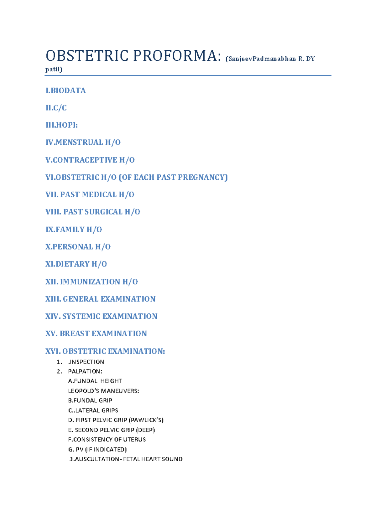 OBGY 101: Comprehensive Obstetric Proforma Notes - Studocu