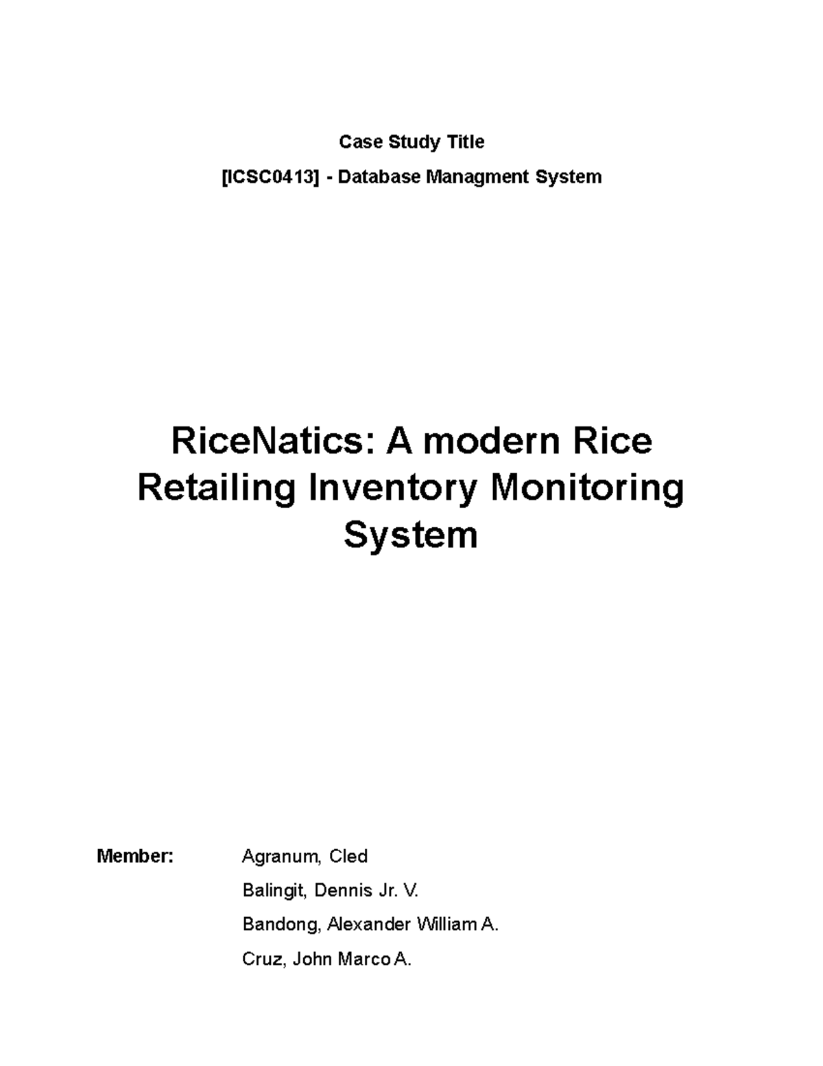 Case Study - Database Management System for RiceNatics - Studocu