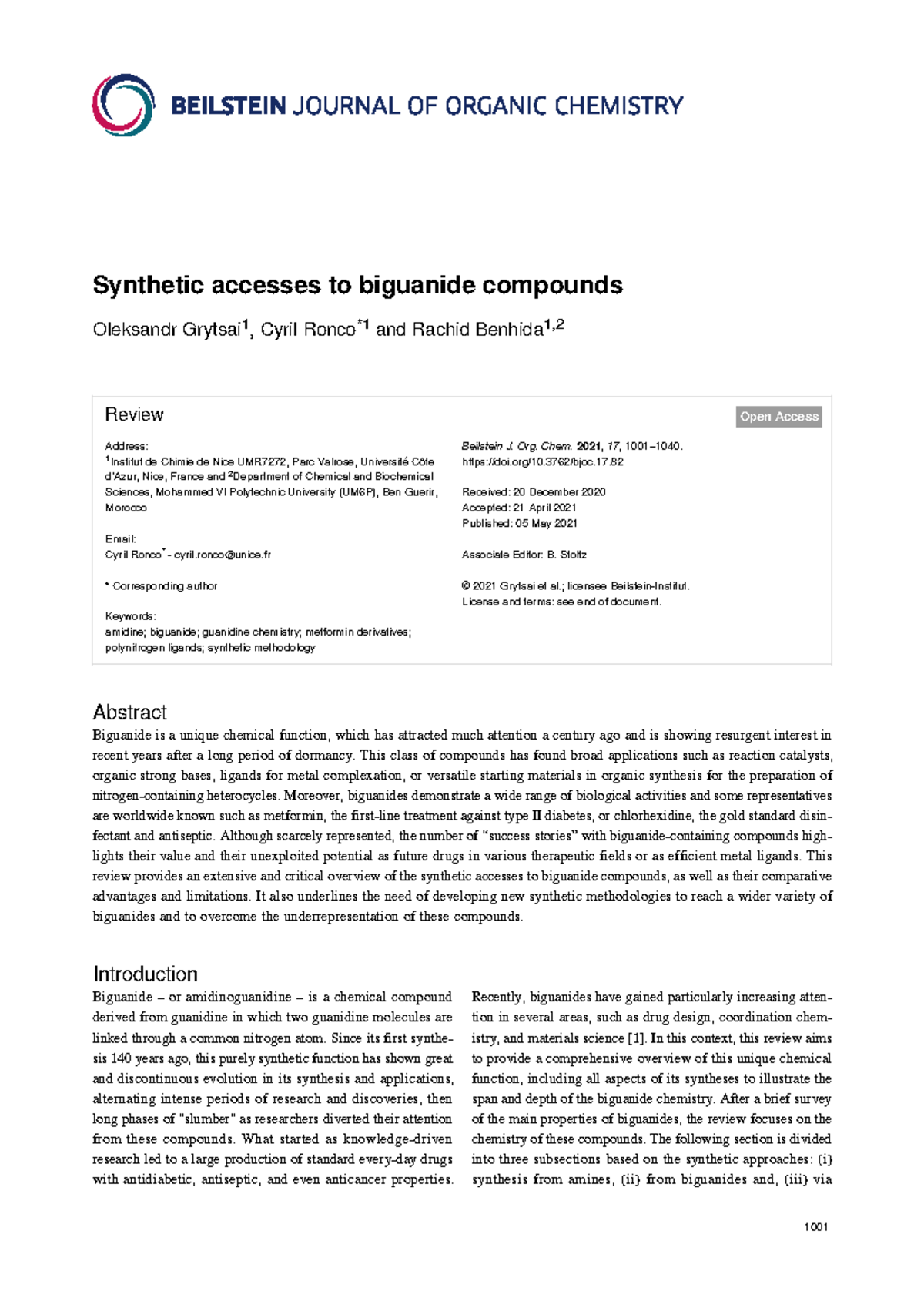 Synthetic Accesses to Biguanide Compounds: A Comprehensive Review (1860 ...