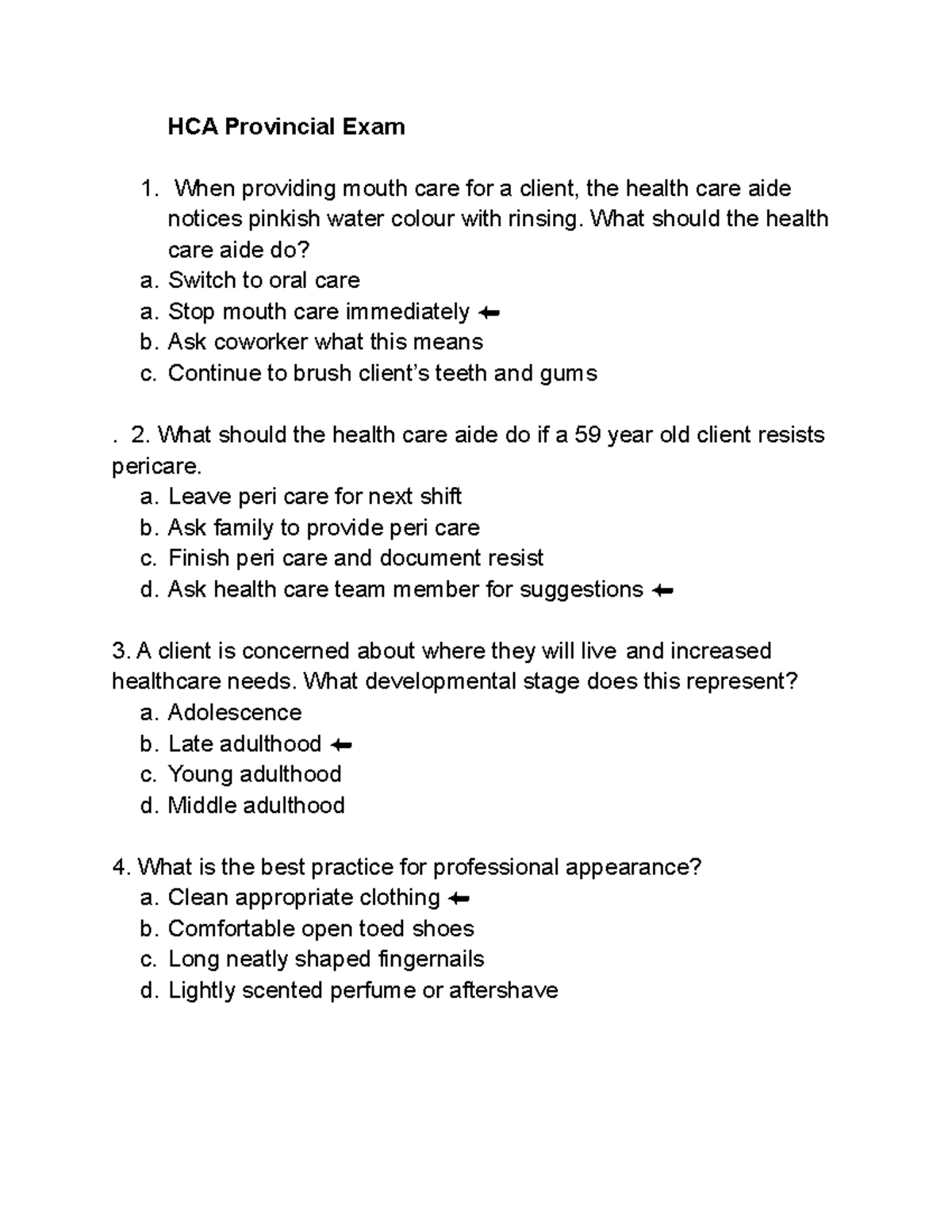 HCA  Provincial Exam Review Notes for Final Assessment - Document Preview