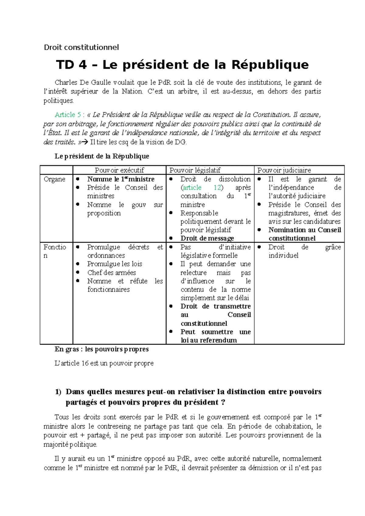 Dissertation - les pouvoirs du président de la république - DECROUX ...