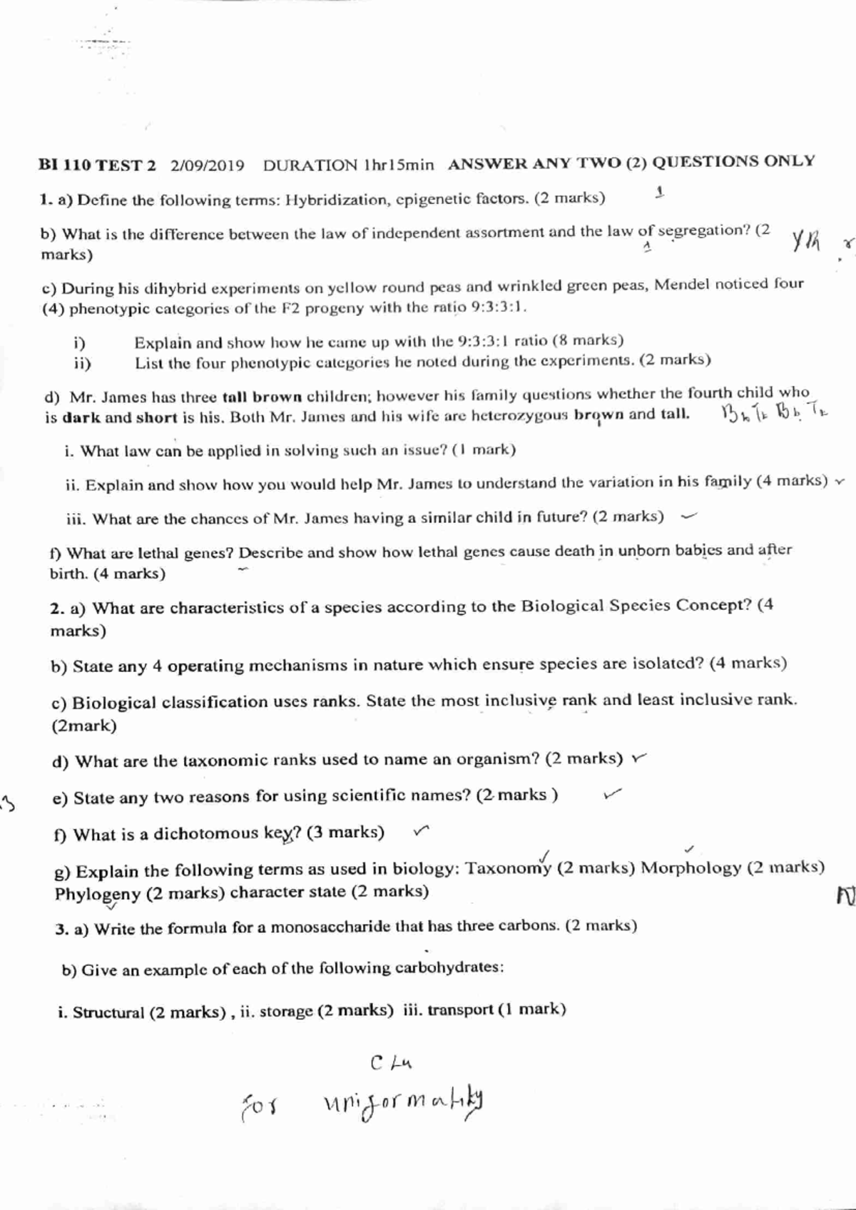BI 110 TEST 2 PRACTICE QUESTIONS AND ANSWERS (2019 INTAKE) - Studocu
