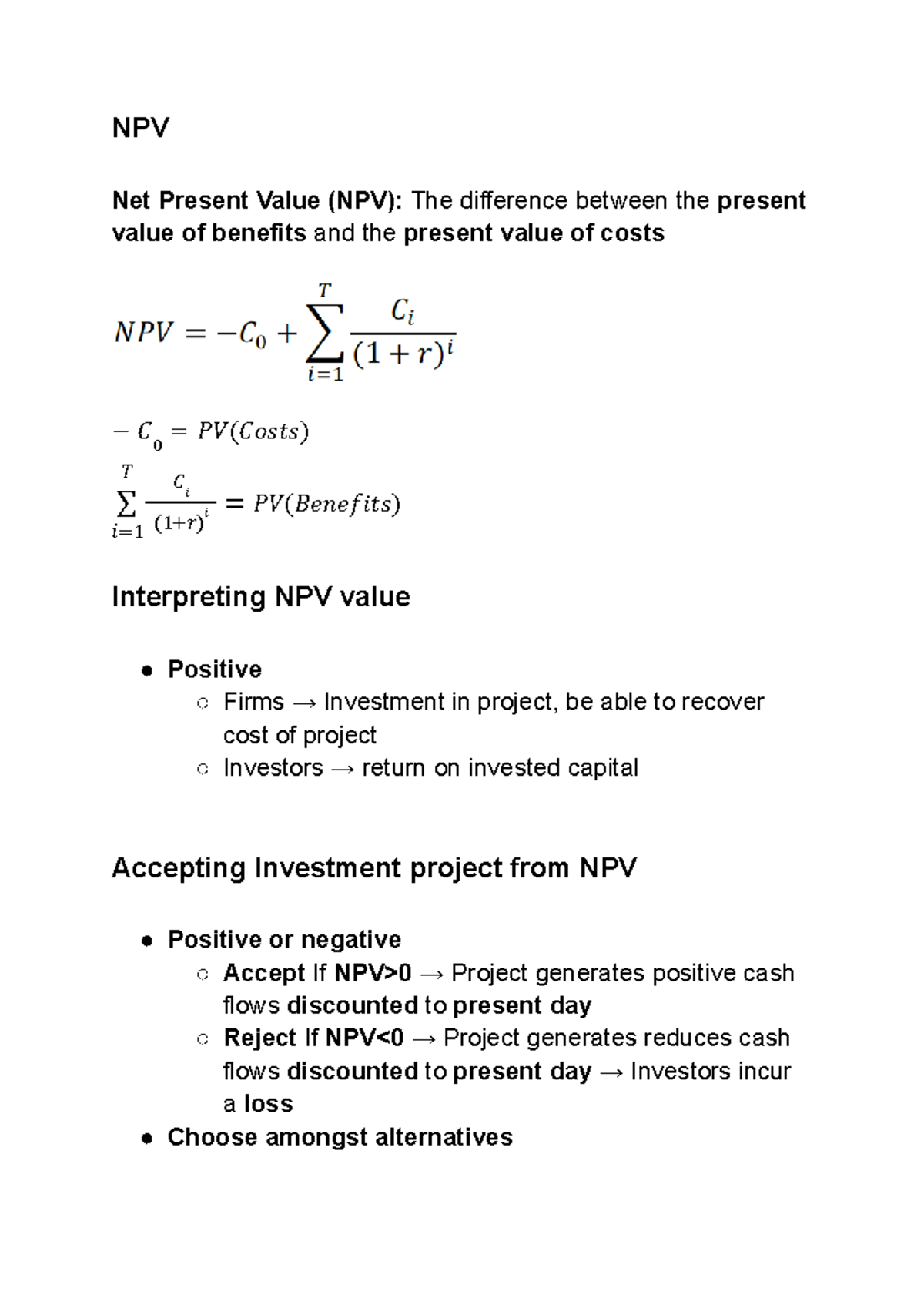 Chapter 8: NPV and IRR Analysis in Investment Decisions - Studocu