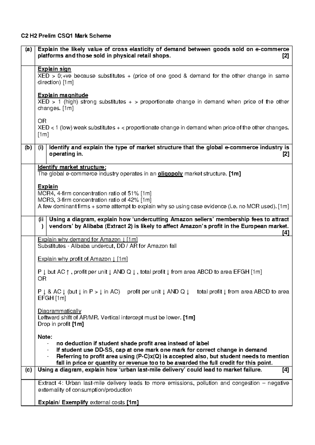 HCI H2 Prelim CSQ1 Mark Scheme & Suggested Answers Overview - Studocu