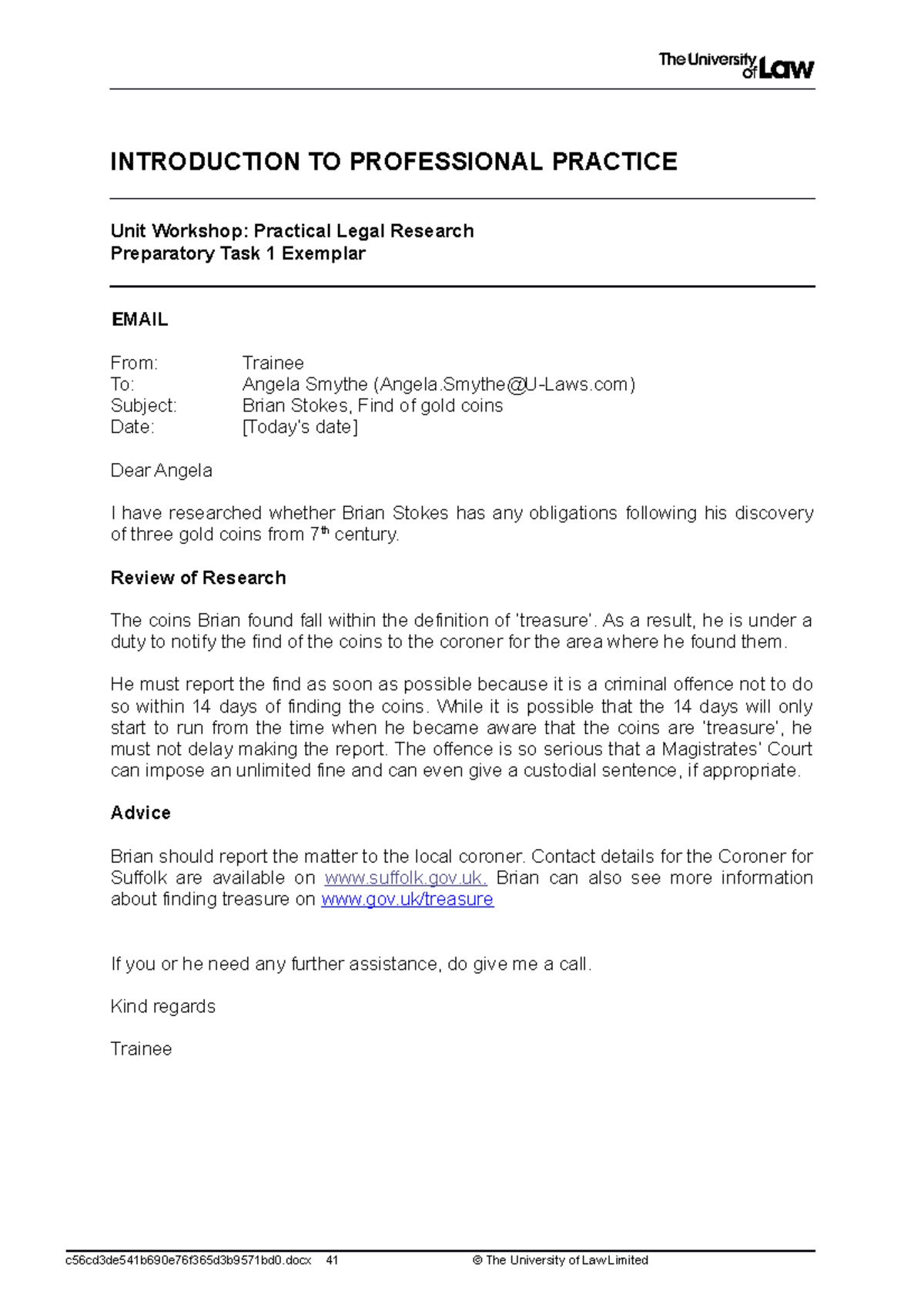 2223 IPP WS Practical Legal Research CE02 Prep Task 1 Sample Report ...