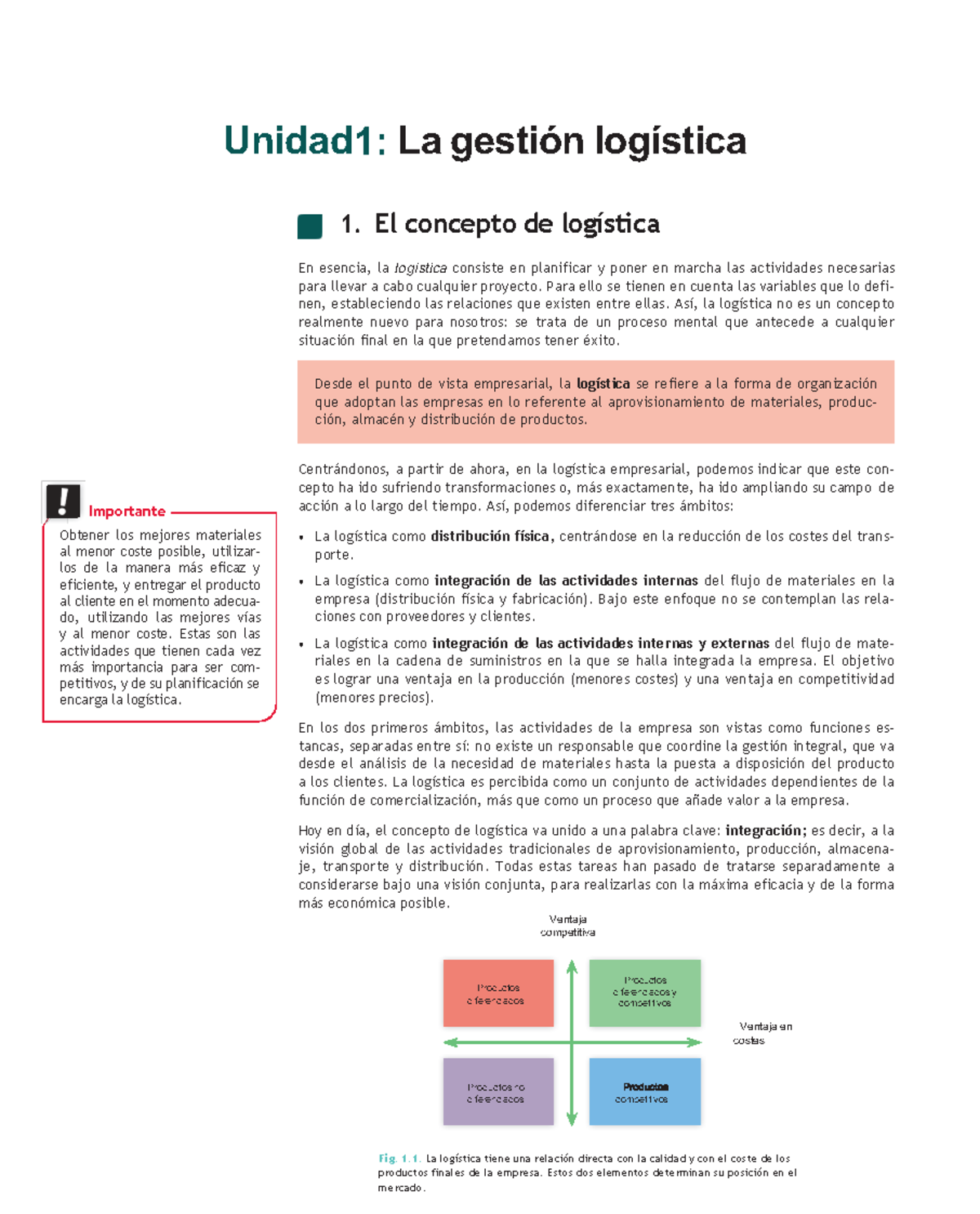 Unidad 1: La gestión logística y su impacto en la competitividad - Studocu