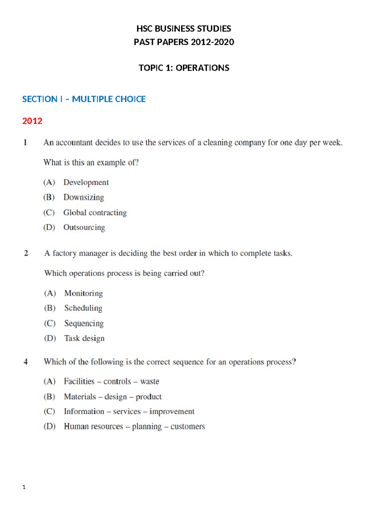 0. Operations HSC Questions (1)-1 - HSC BUSINESS STUDIES PAST PAPERS ...