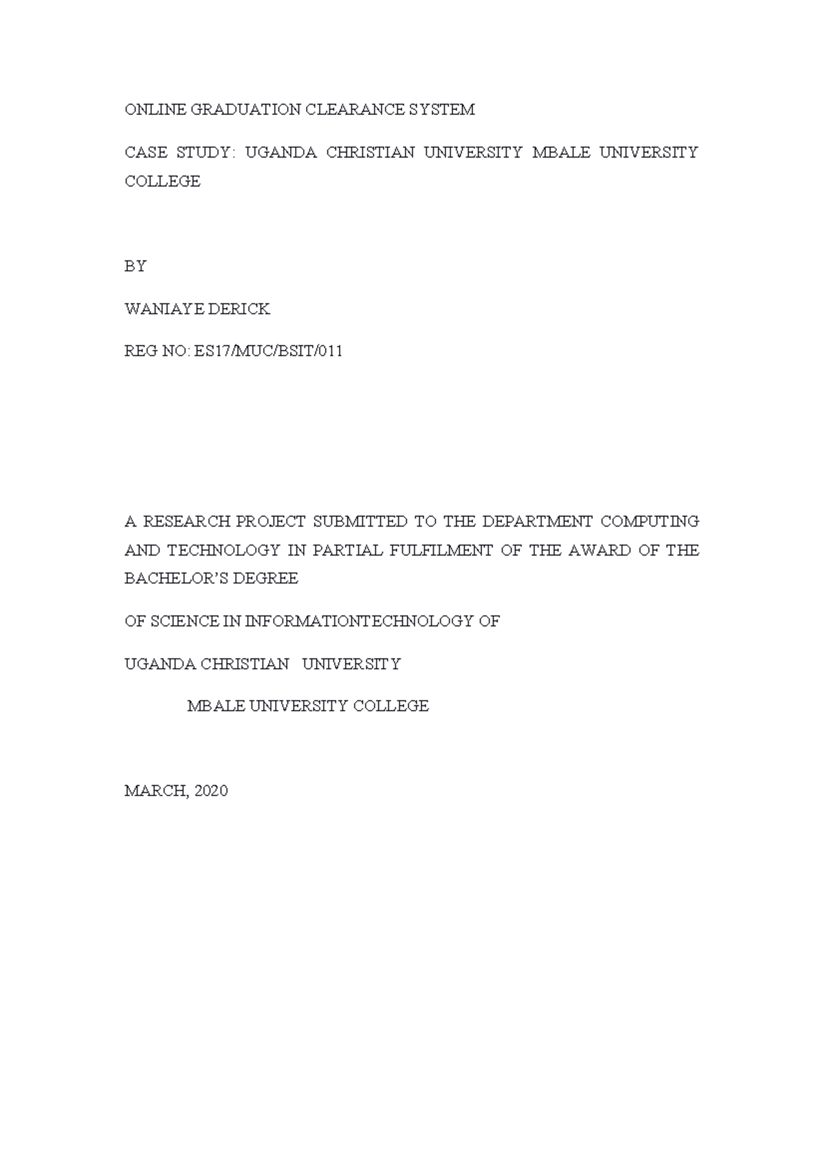 Online Graduation Clearance System: A Case Study for UCU (MBA) - Studocu