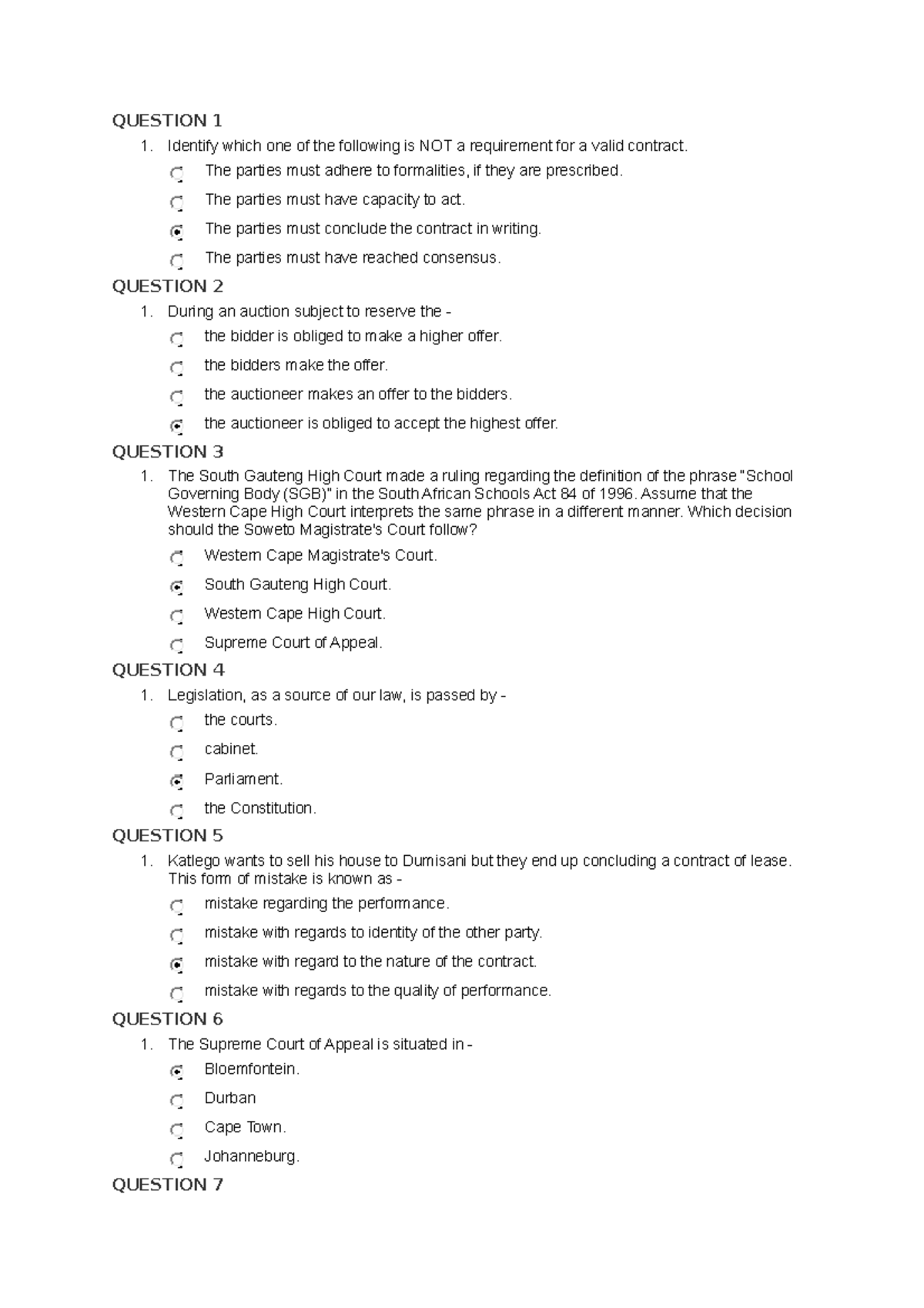 BUS-301 Final Exam Practice Questions on Business Law Concepts - Studocu