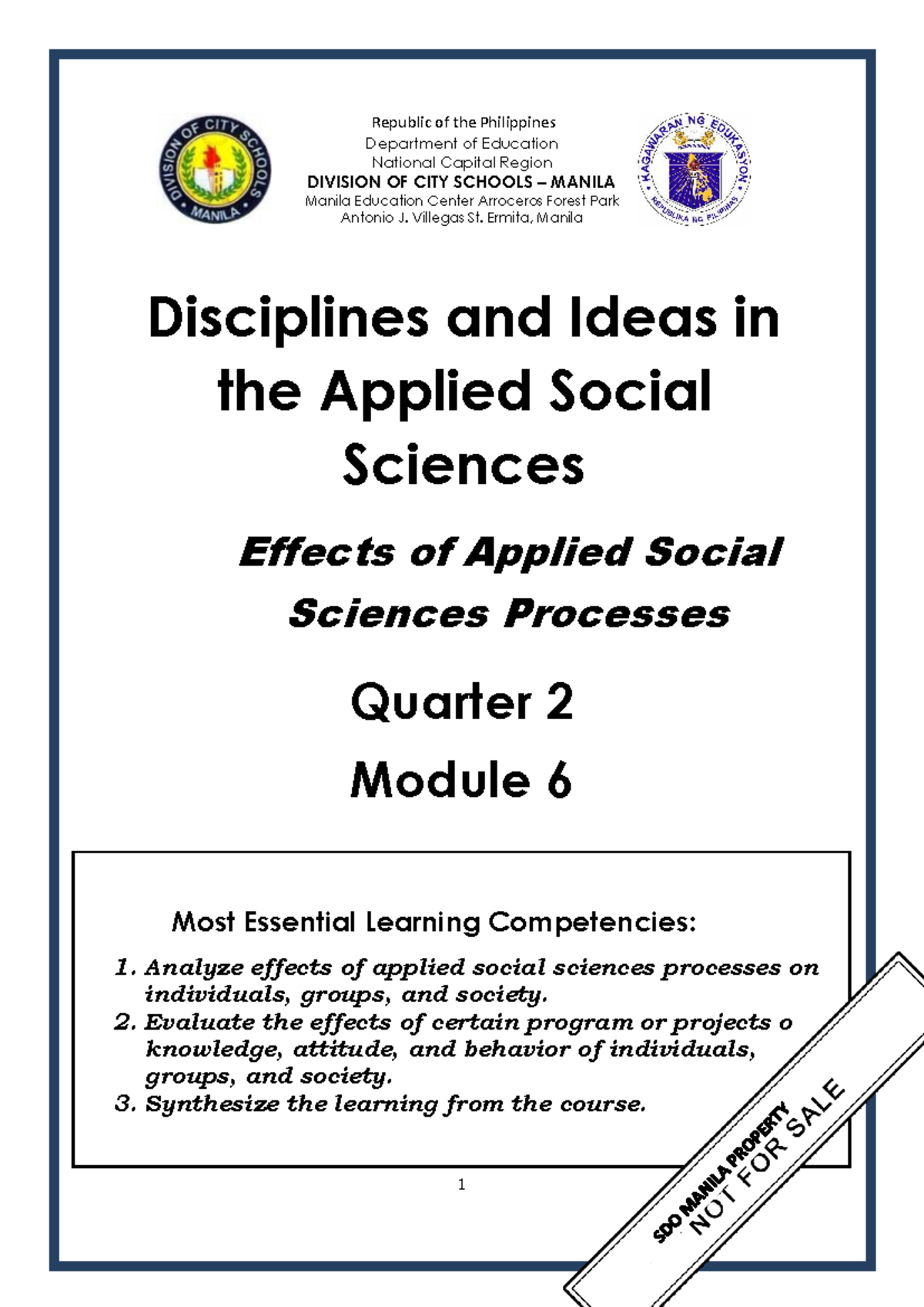 Diass 2nd Quarter Module 6: Effects of Applied Social Sciences - Studocu