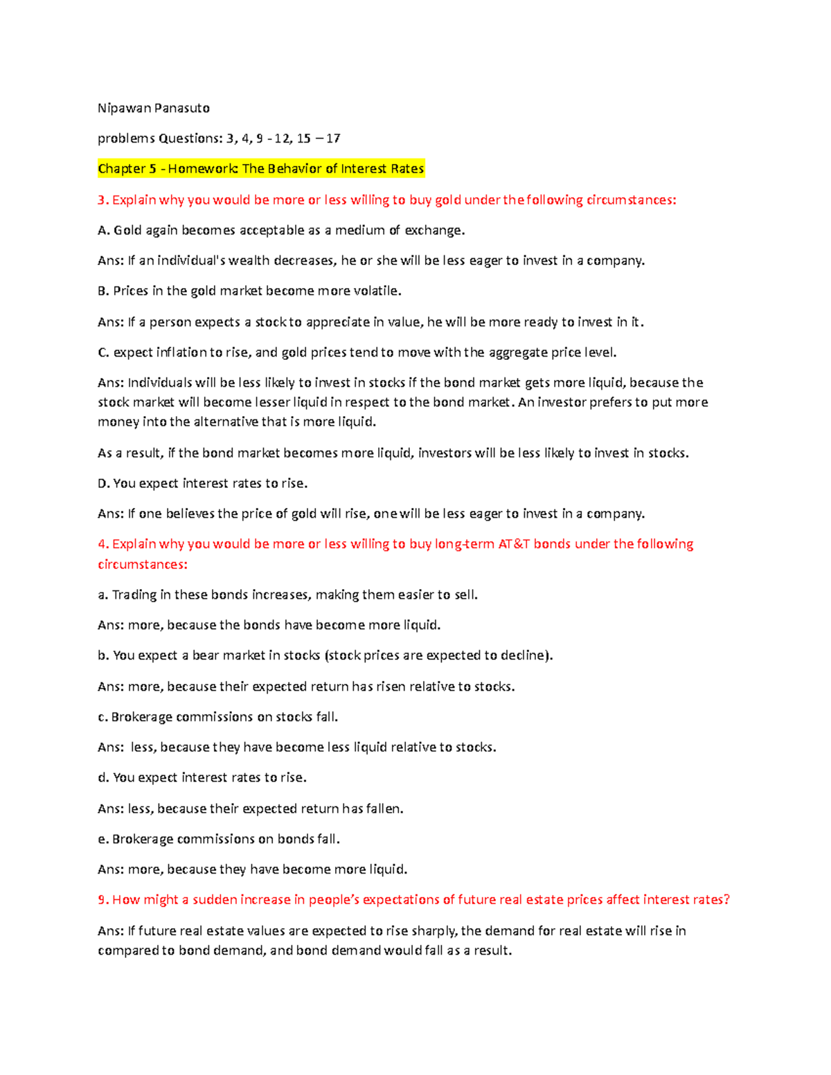 Chapter 5 Homework: Understanding the Dynamics of Interest Rates - Studocu