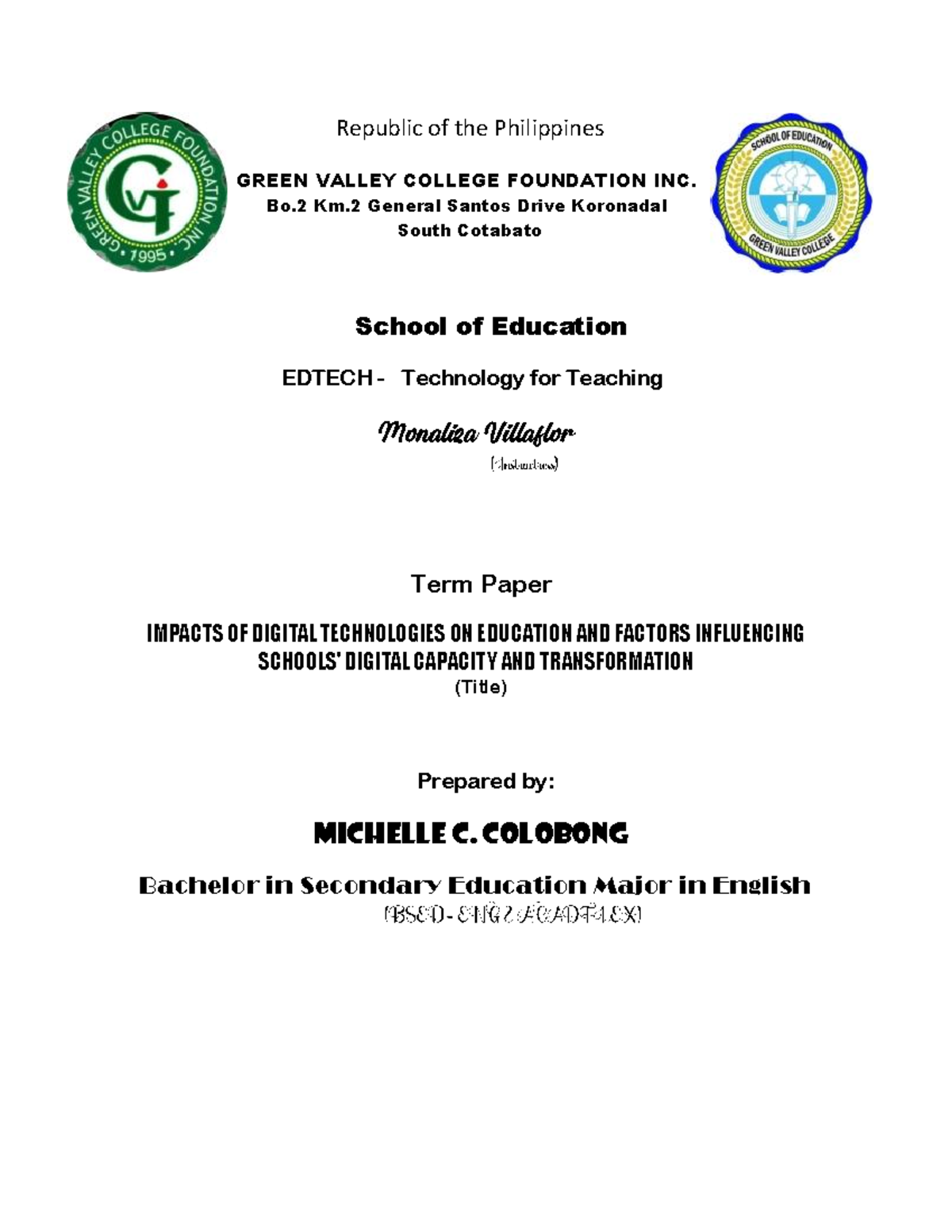 Impacts of Digital Technologies on Education: An EDTECH Term Paper ...