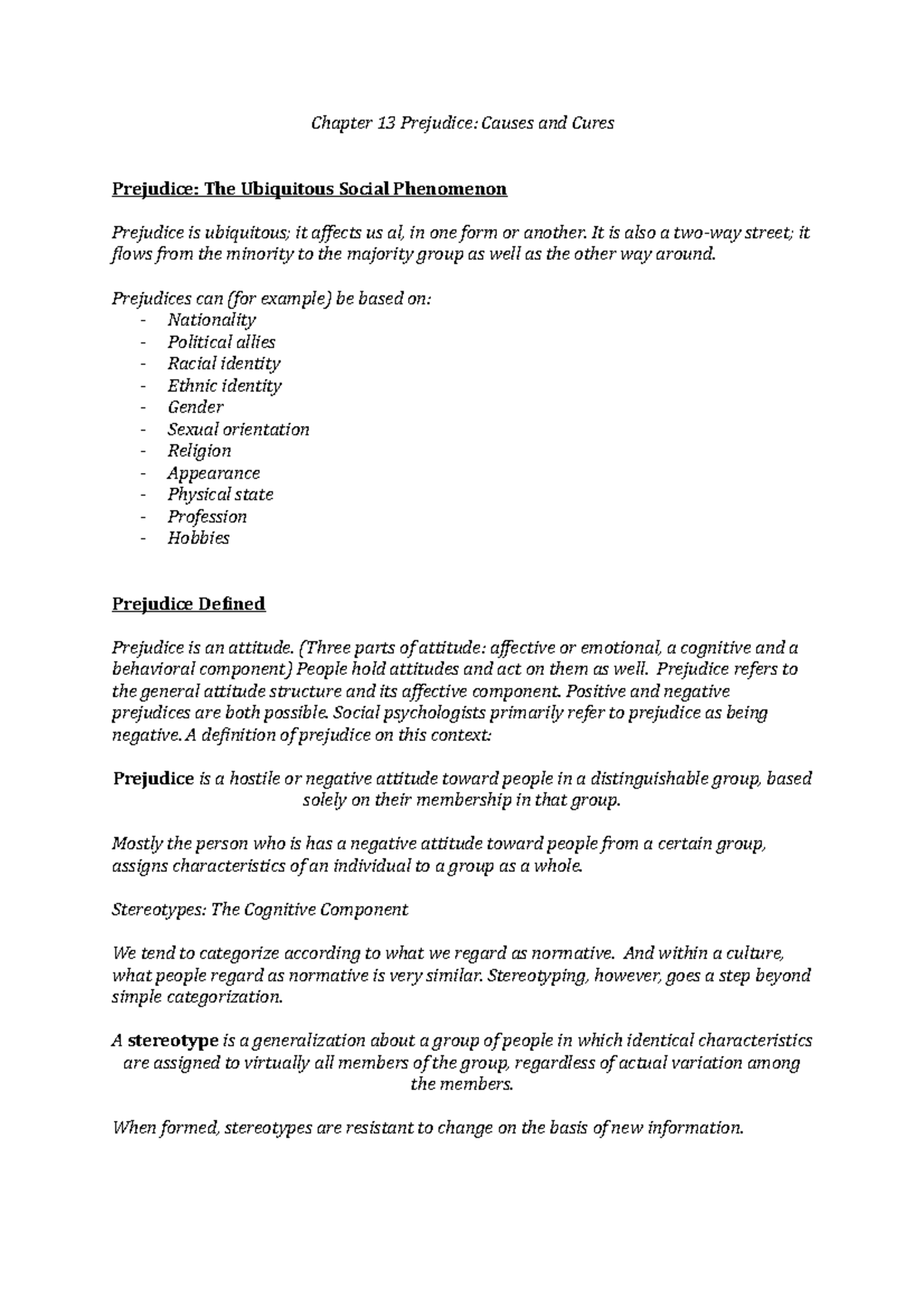 Organisational Behaviour Summary: Chapter 13 - Prejudice Causes & Cures ...