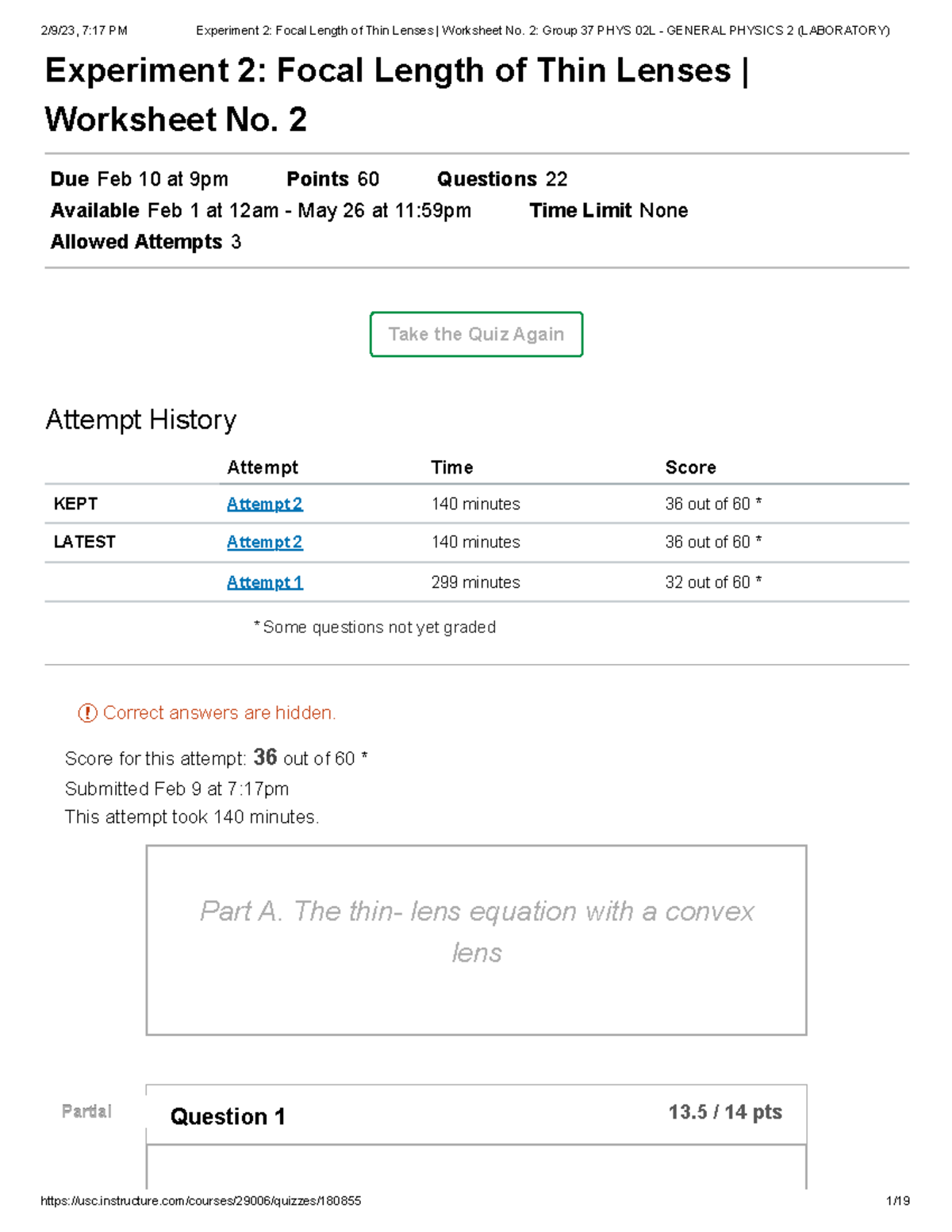 Experiment 2: Focal Length of Thin Lenses - Worksheet #2 PHYS 02L - Studocu