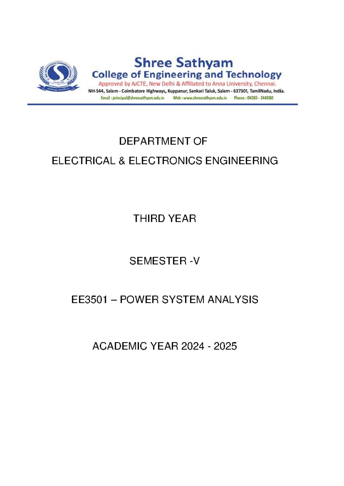 EE3501 Power System Analysis - Comprehensive Study Notes - Studocu
