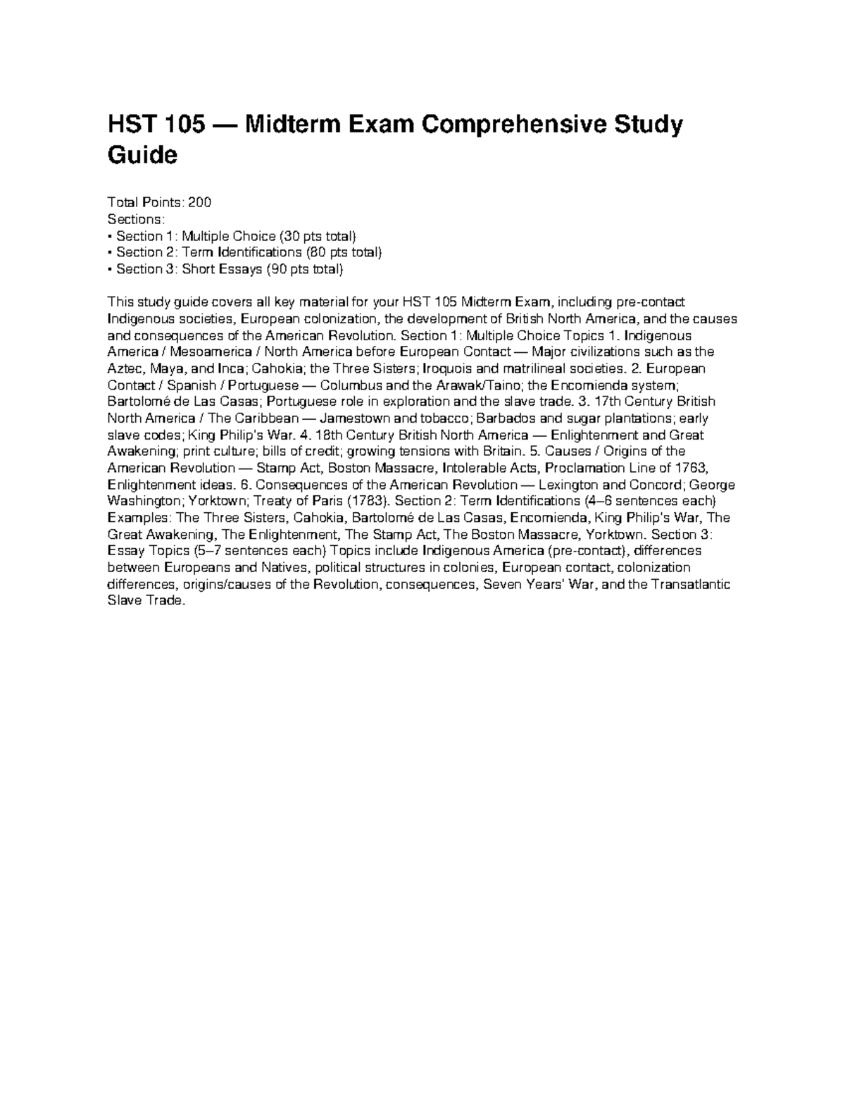 HST 105 — Midterm Exam Comprehensive Study Guide - Studocu