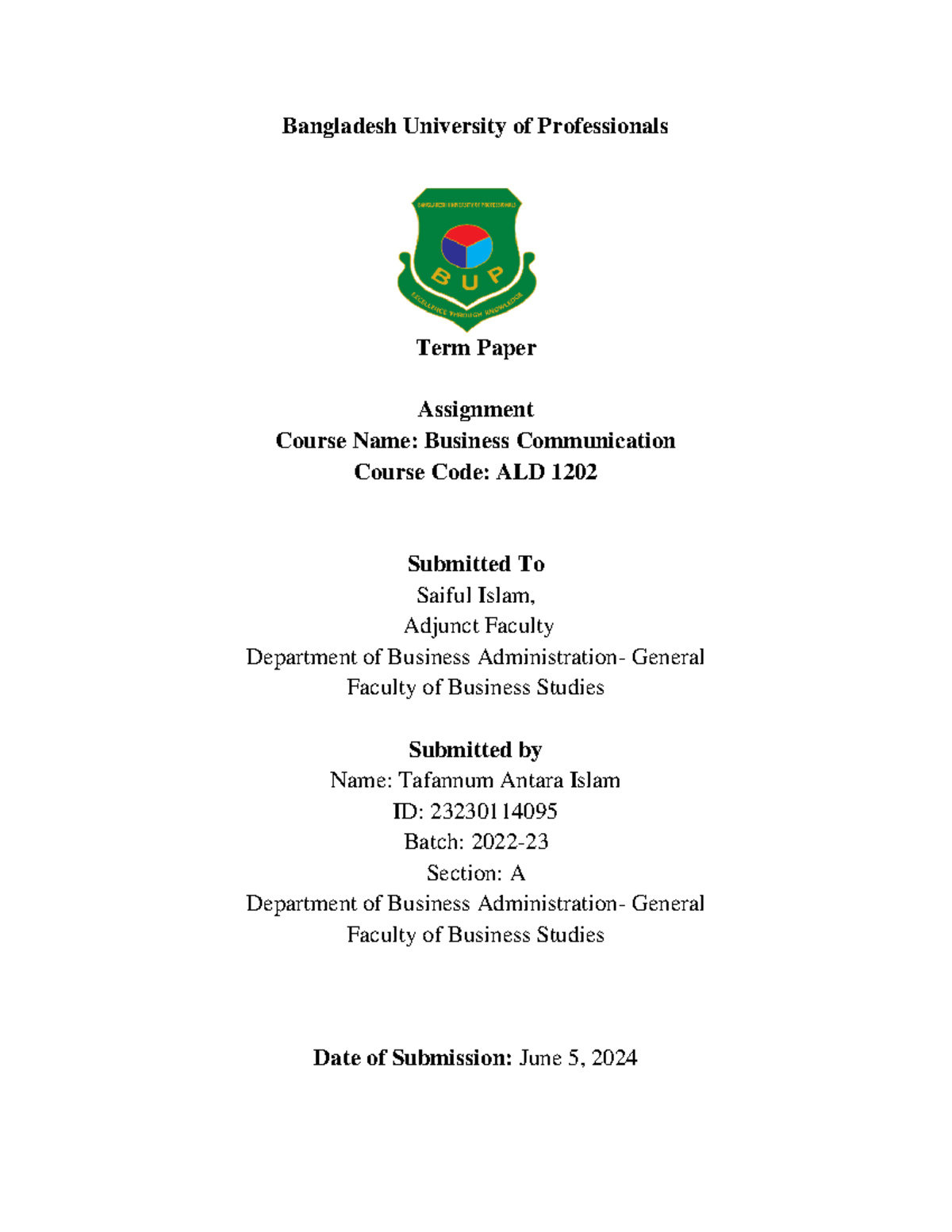 Nestle TP - TERM PAPER - Bangladesh University of Professionals Term ...
