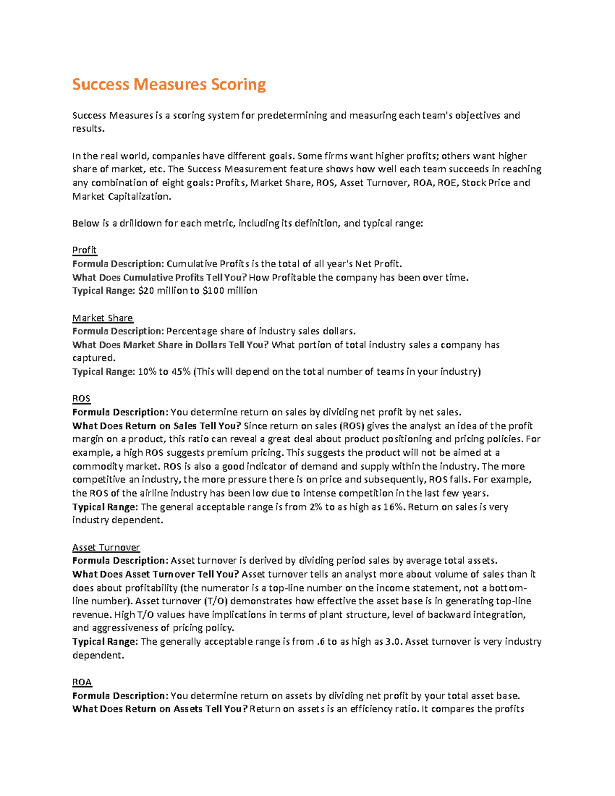 Success Measures: Scoring Metrics for Business Objectives - Studocu