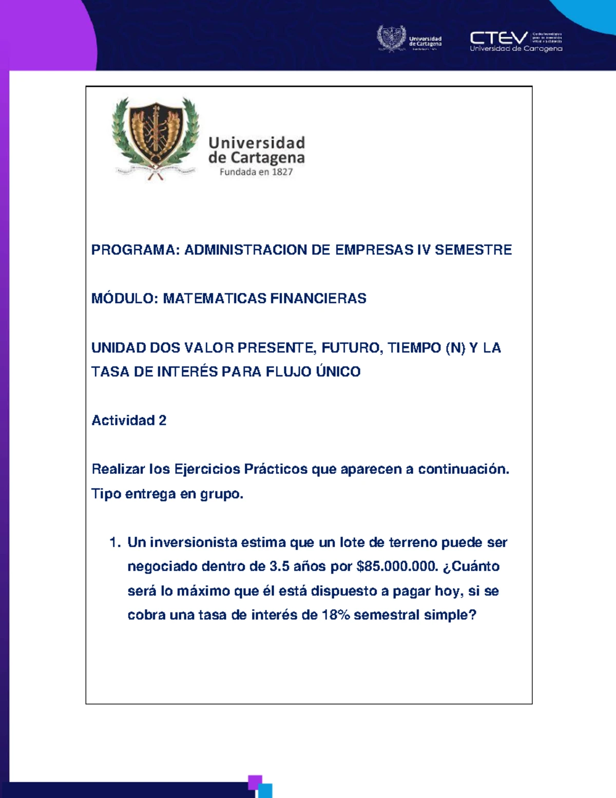 Actividad de Aprendizaje I: Ejercicios sobre Tasas de Interés y ...